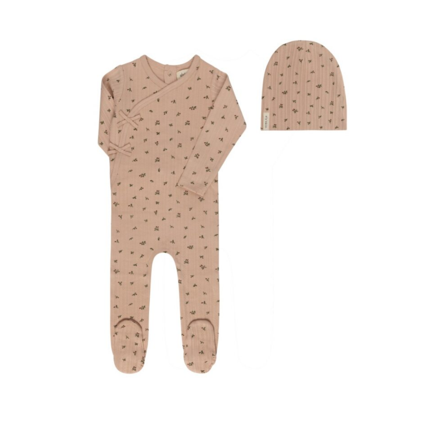 Ely's & Co Pink Floral Pointelle Collection Footie + Beanie