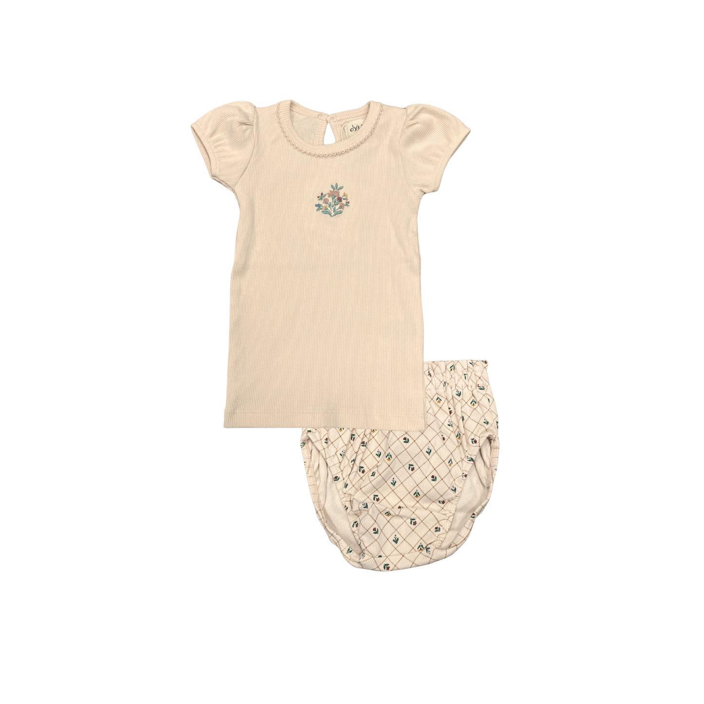 Ely's & Co Pink Ribbed Floral Embroidered Collection Tshirt and Bloomer