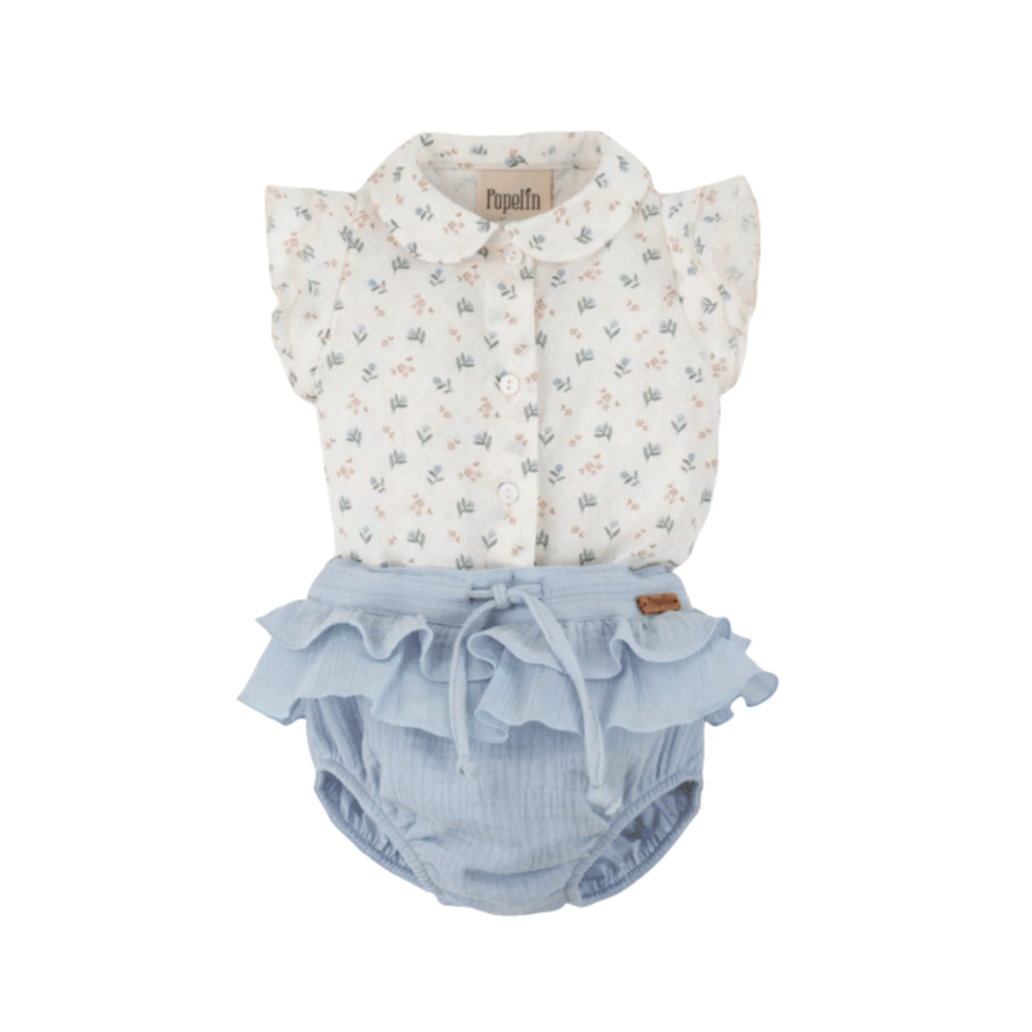 Popelin White/Blue Floral Bloomer Set