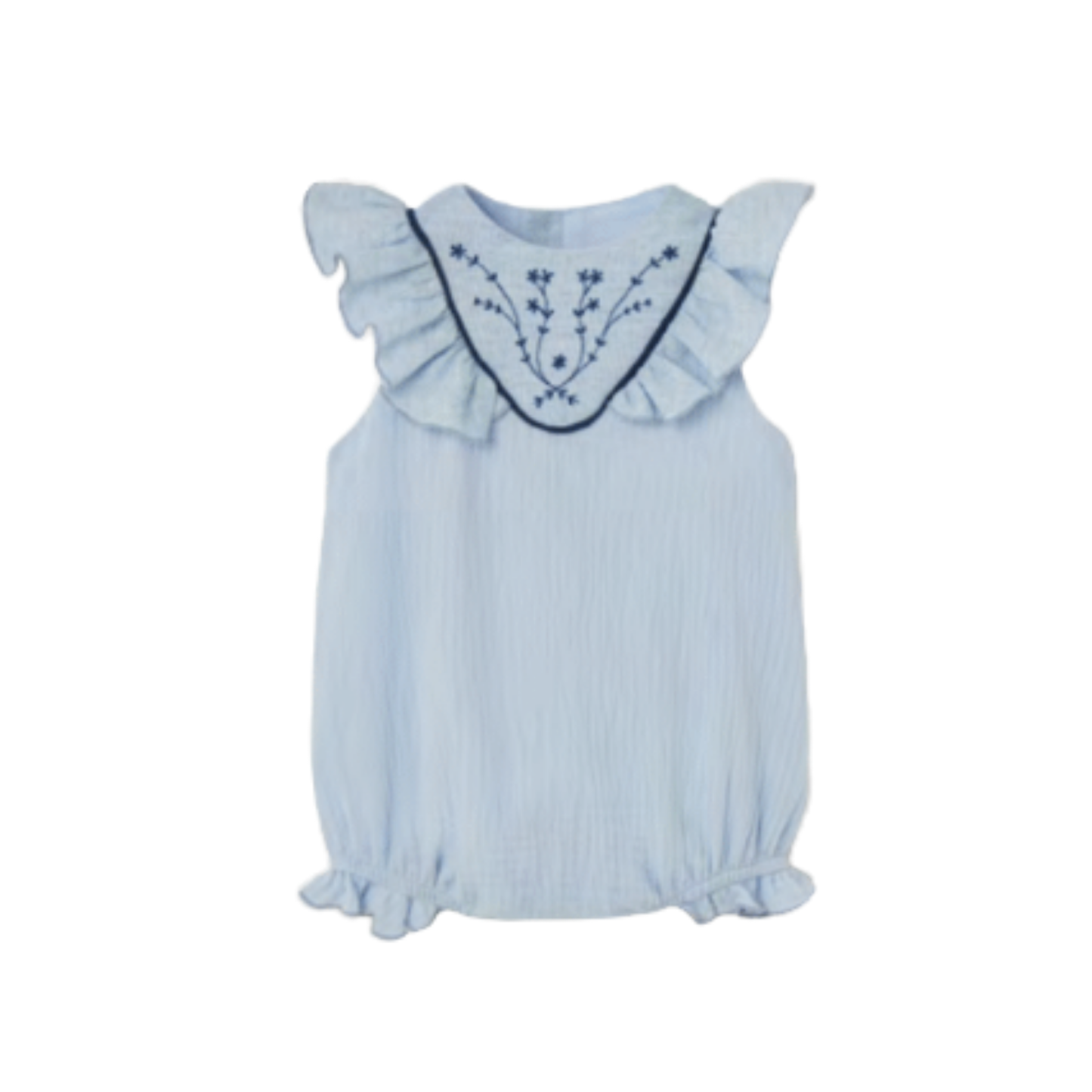 Popelin Blue Yoke Embroidered Romper