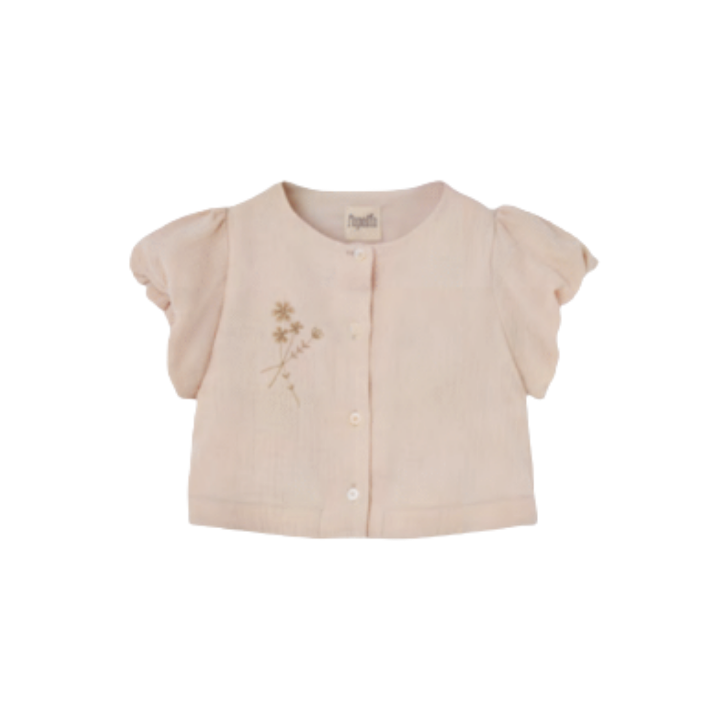 Popelin Dusty Pink Embroidered Puffed Short Sleeve Blouse