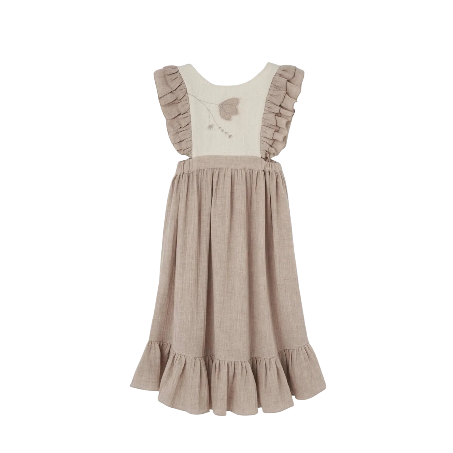 Popelin Sand Embroidered Bib Sleeveless Dress