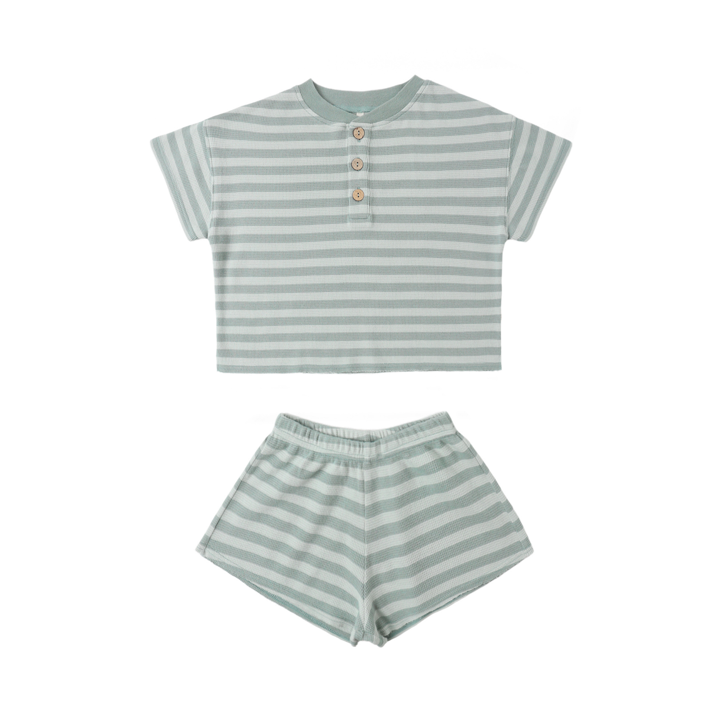 Rylee+Cru Green Summer Waffle Stripe Shorts Set