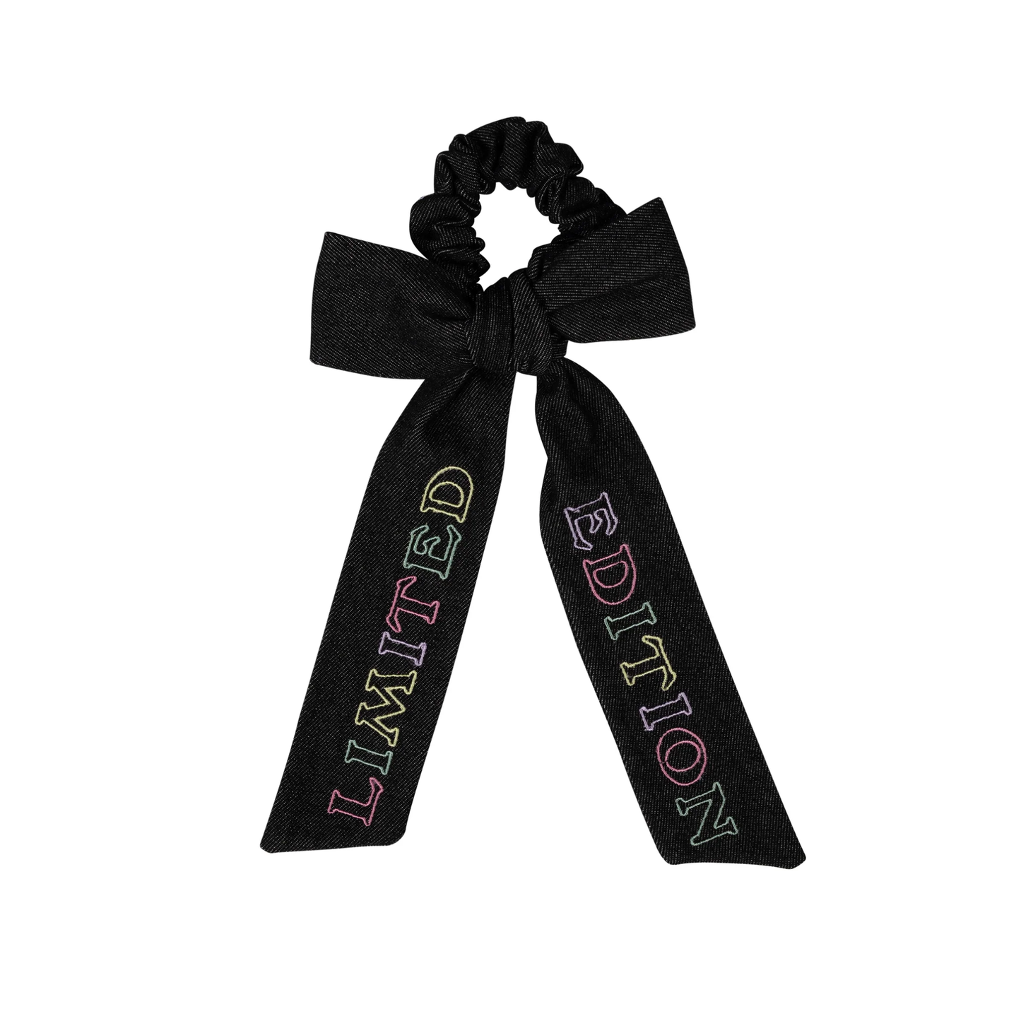 Limited Edition Black Denim Embroidered Logo Hair Tie