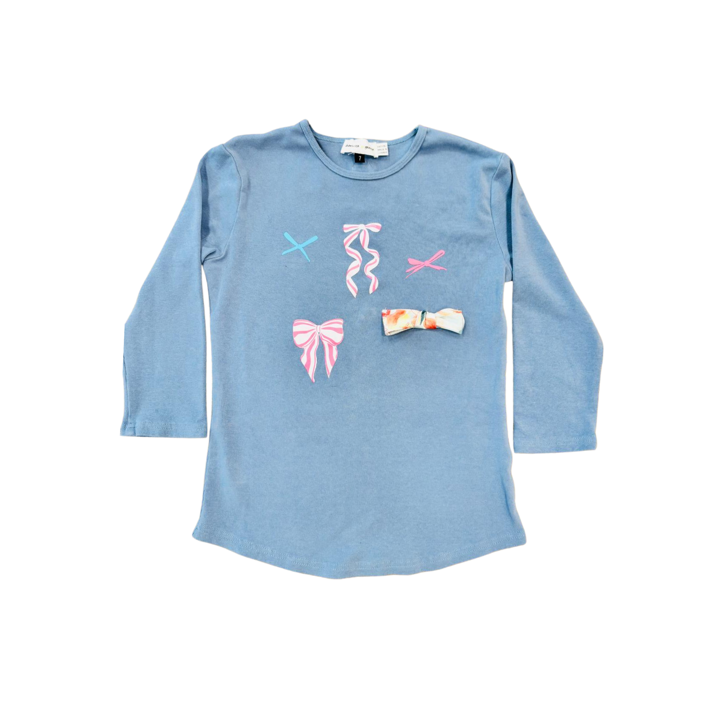 Charlotte & George Light Denim Top With Bows Trim