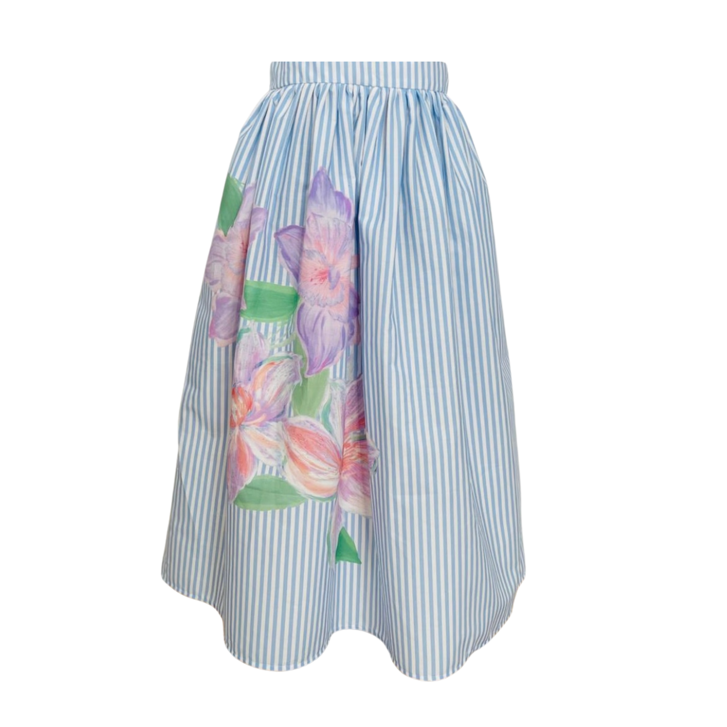 Olivia Rohde Sky Blue Floral Pleated Knee Length Skirt