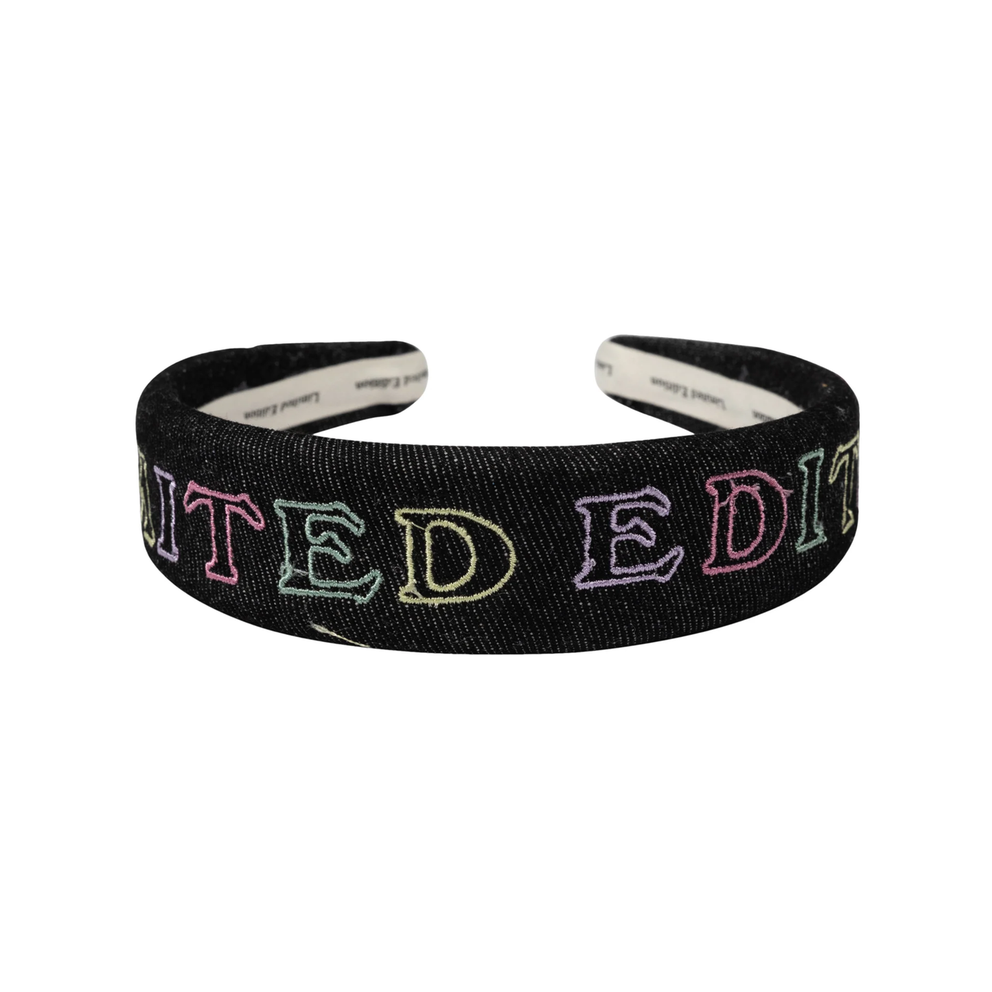 Limited Edition Black Denim Embroidered Logo Headband