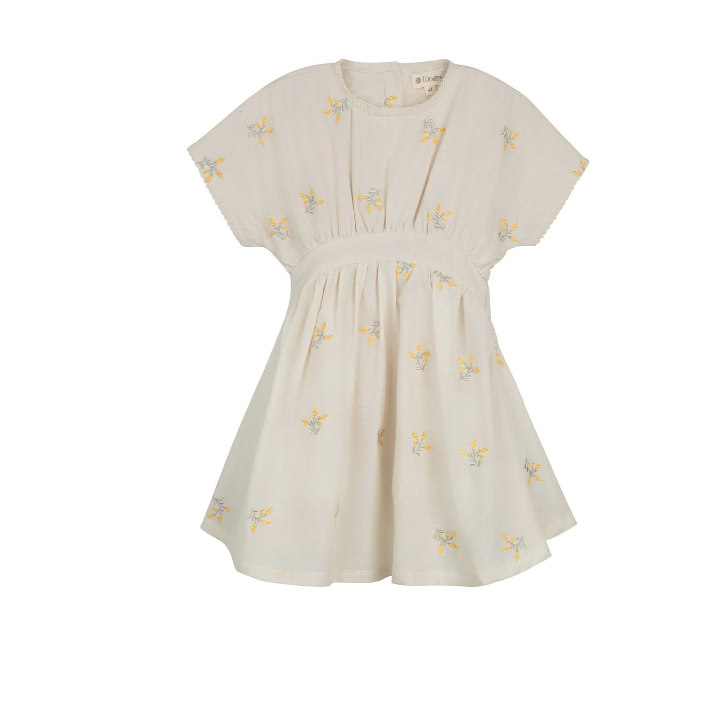 Looms Ivory Embroidered Floral Short Sleeve Dress