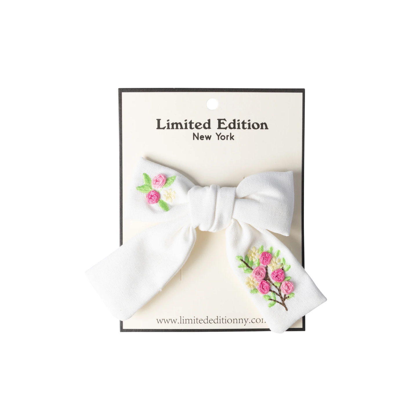 Limited Edition White Floral Embroidered Bow Mini