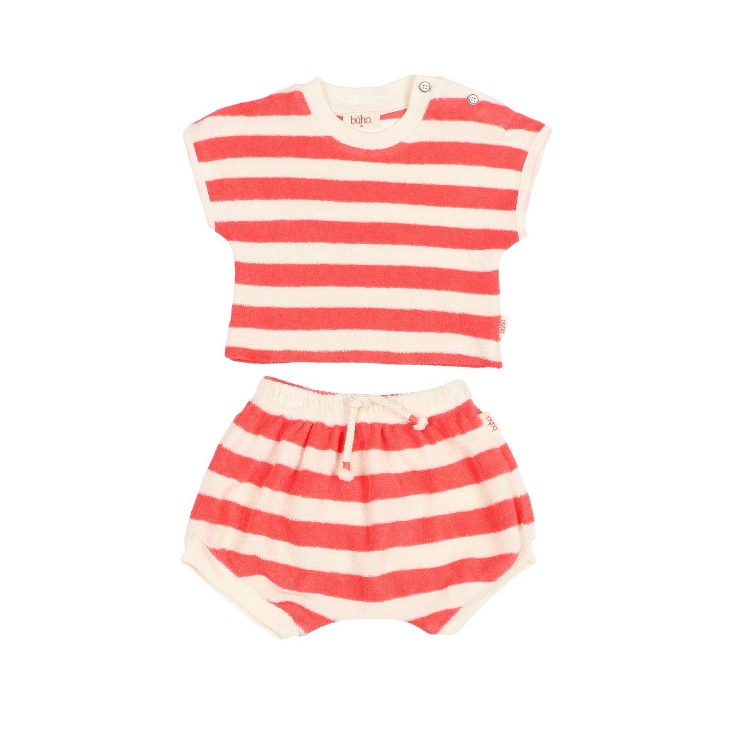 Buho Coral Terry Stripes Shorts Set
