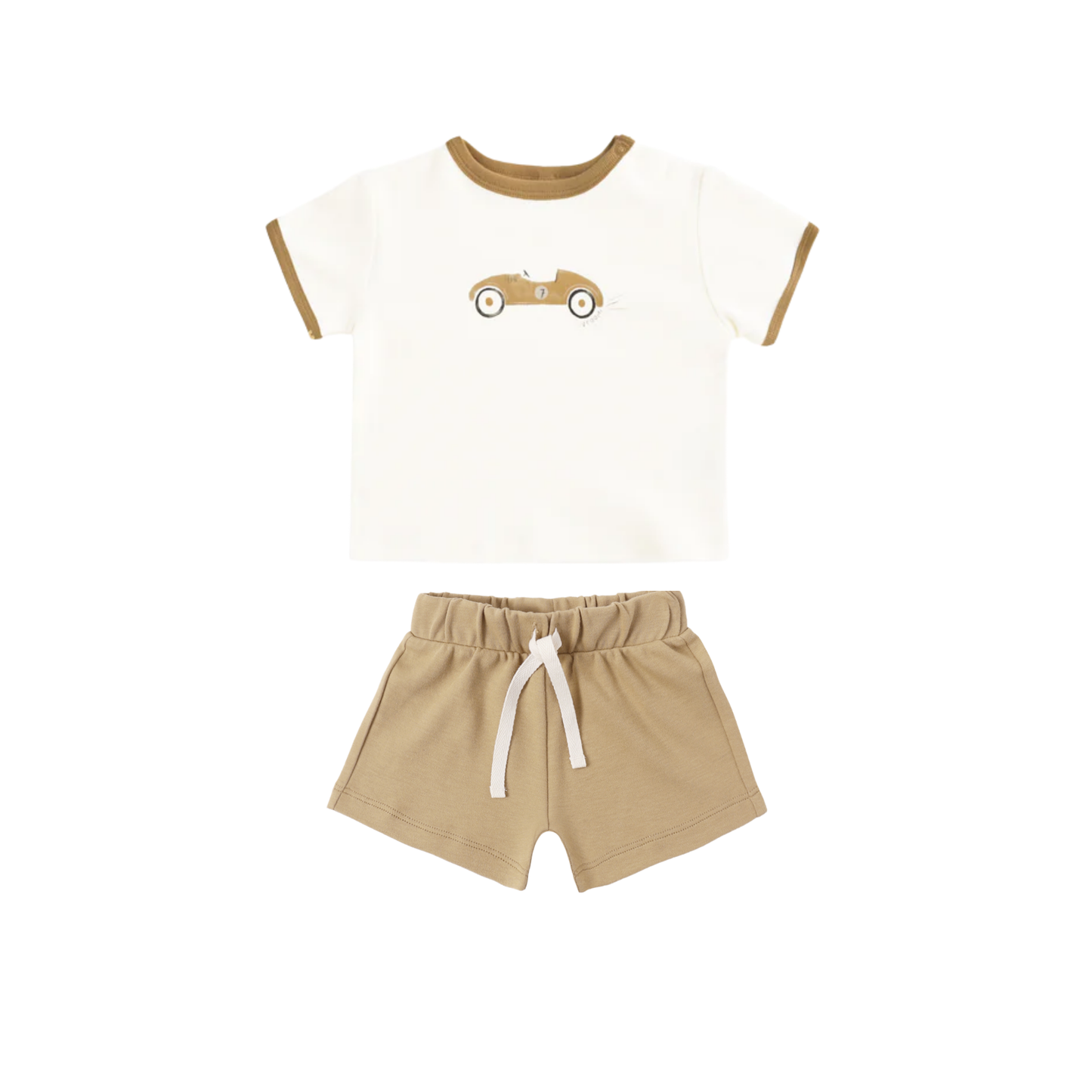 Quincy Mae Ivory/Honey Race Car Shorts Set