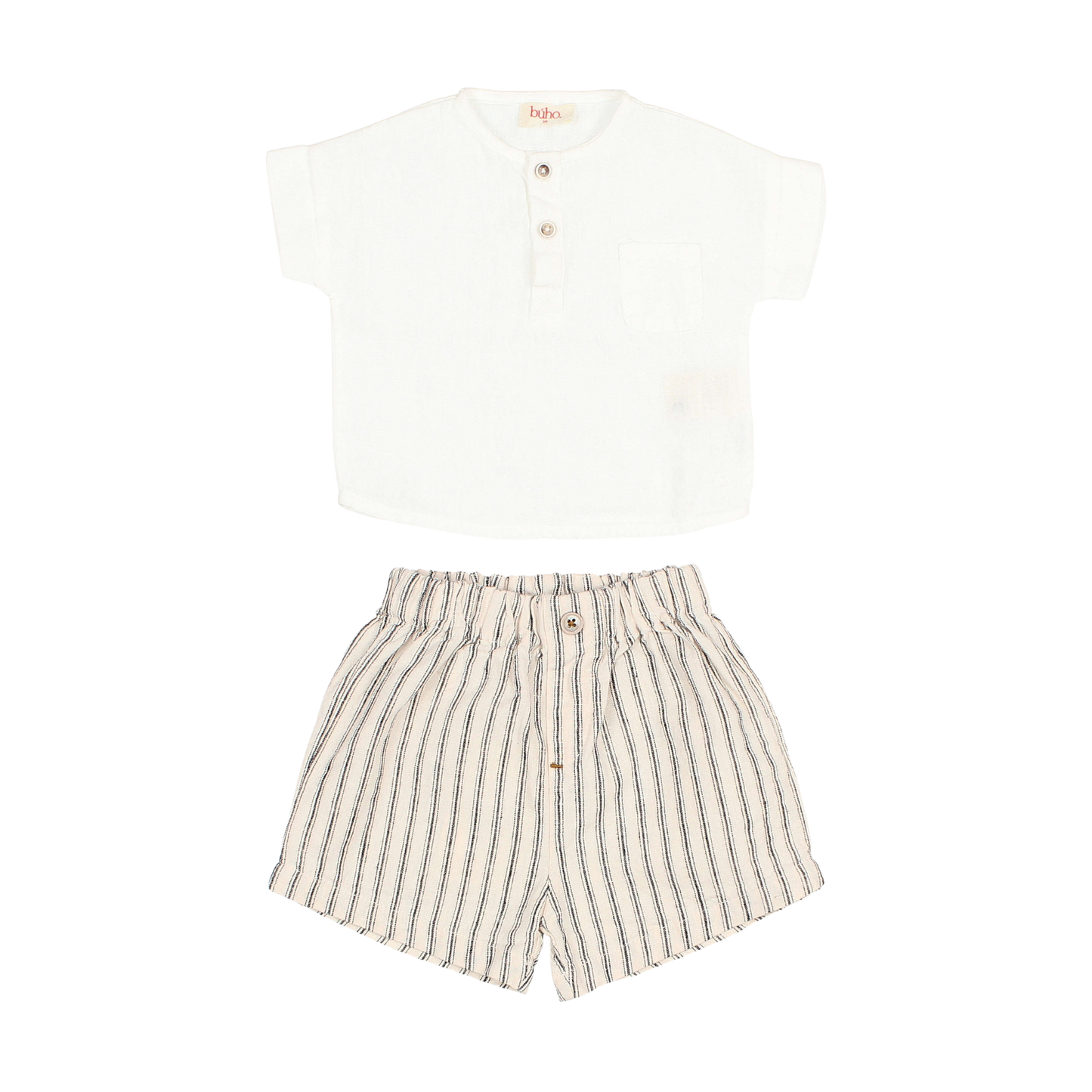 Buho White/Stripe Linen Shorts Set