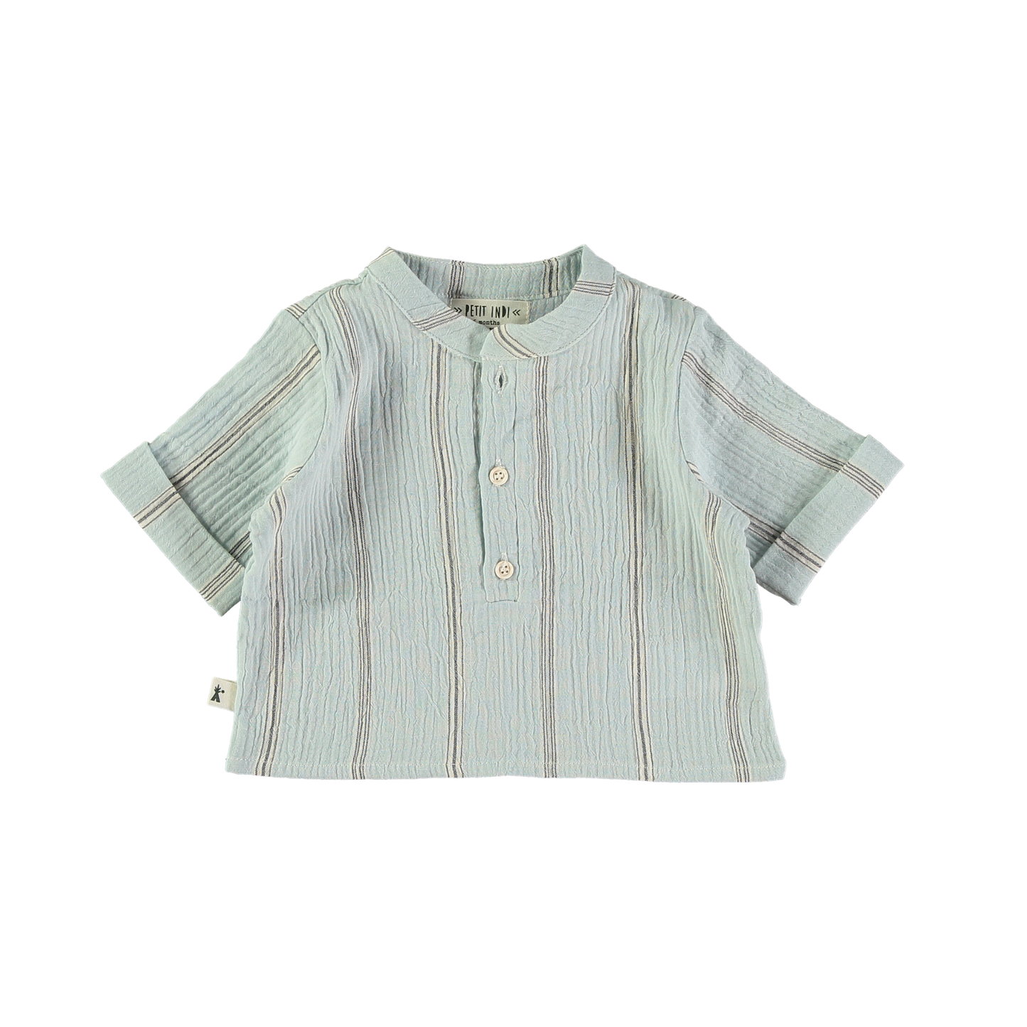 Petit Indi Stone Blue Button Henley Short Sleeve Shirt