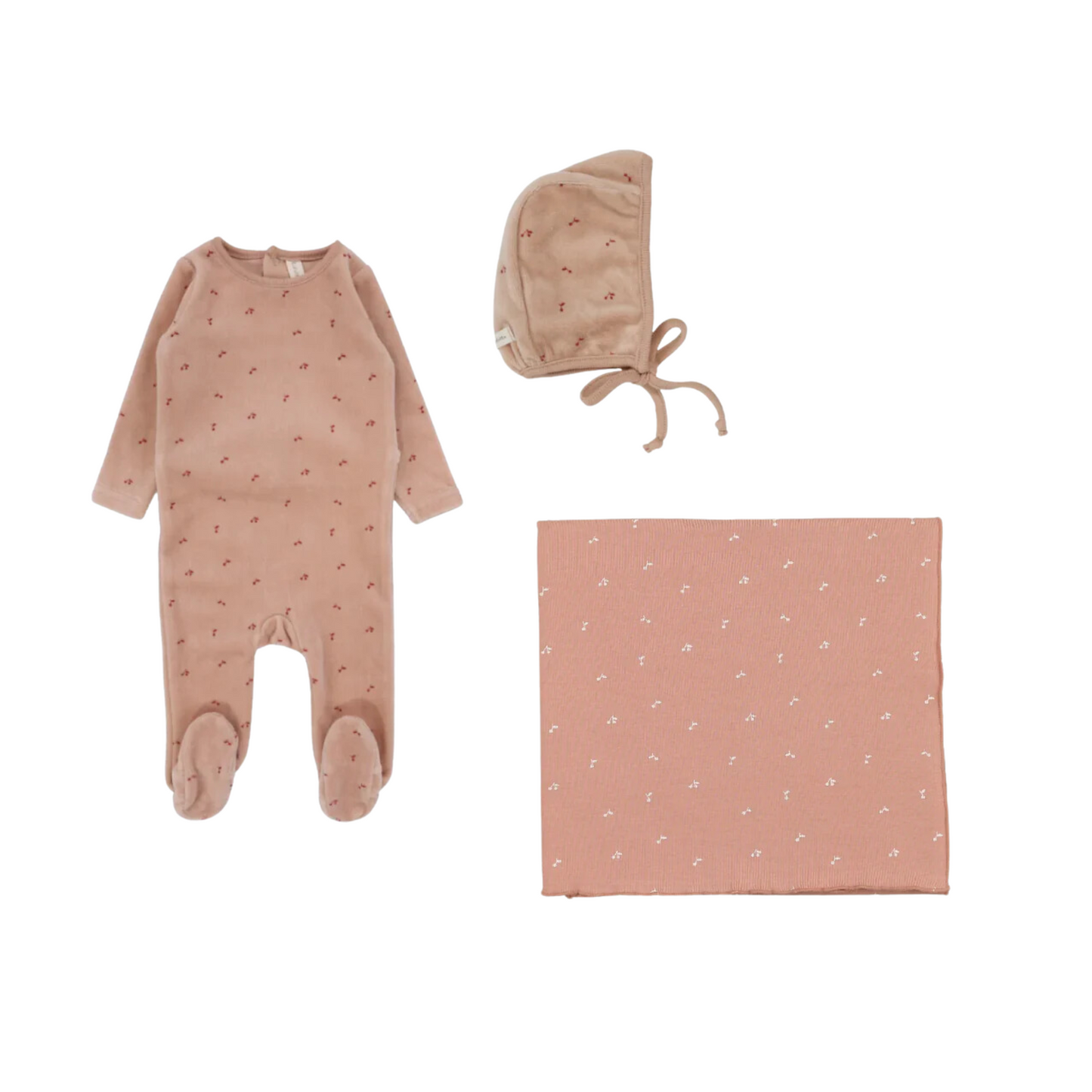 Lilette Scattered Cherry Velour With Blanket