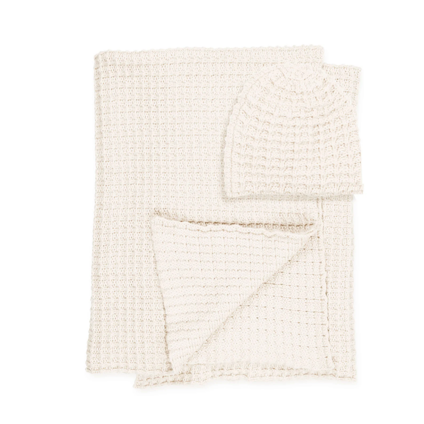 Peluche Crochet Waffle Knit Blanket + Beanie