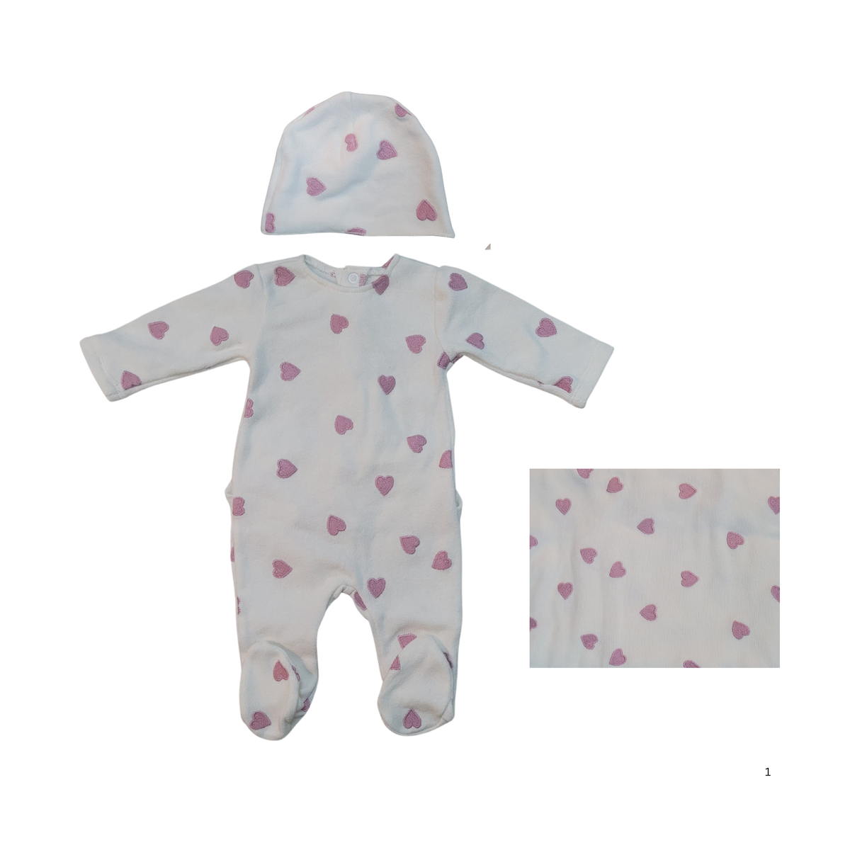 Latte Hearts Embroidery Footie Set