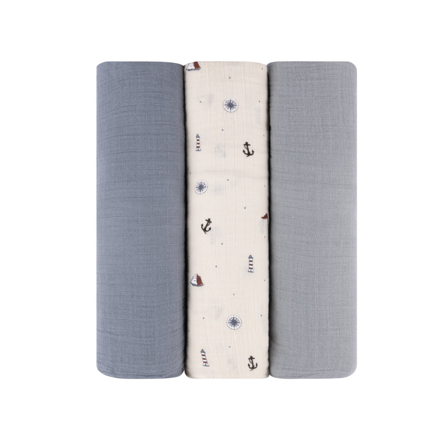 Ely`s & Co Three Pack Muslin Swaddles- Nautical