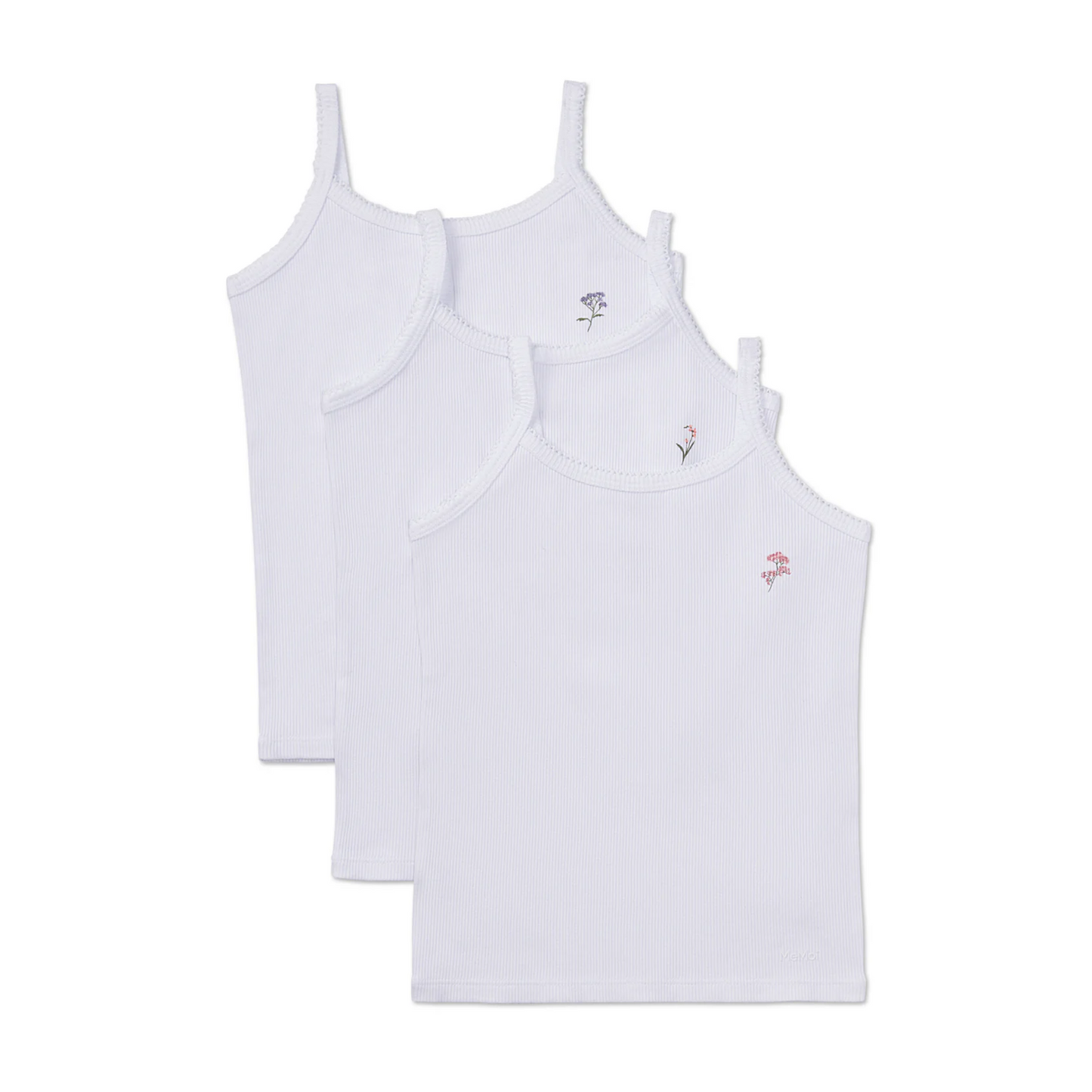 Memoi Girls 3 Pair Pack Ribbed Floral Bouquet Camis