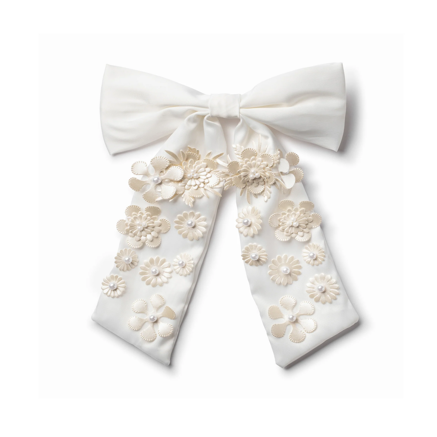 Halo Dalia Pearl Flower Embellished Satin Long Tail Clip
