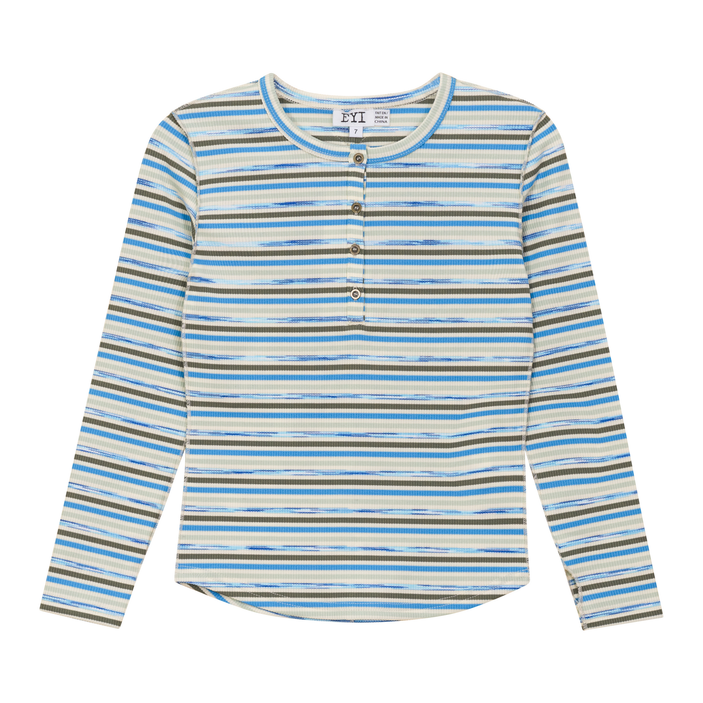 FYI Girls Muli Stripe Long Sleeve Top With Front Placket