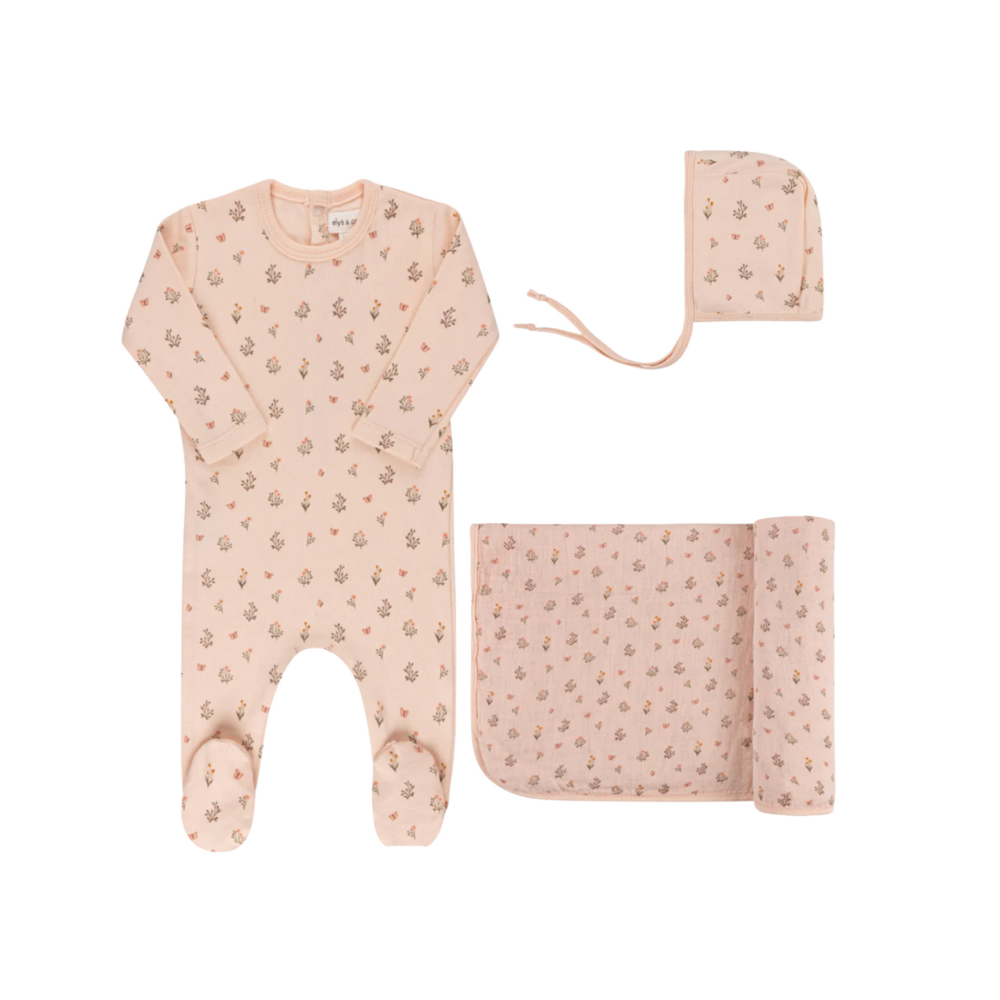 Ely`s & Co Garden Floral Print Girl Footie Collection 3Pc Set
