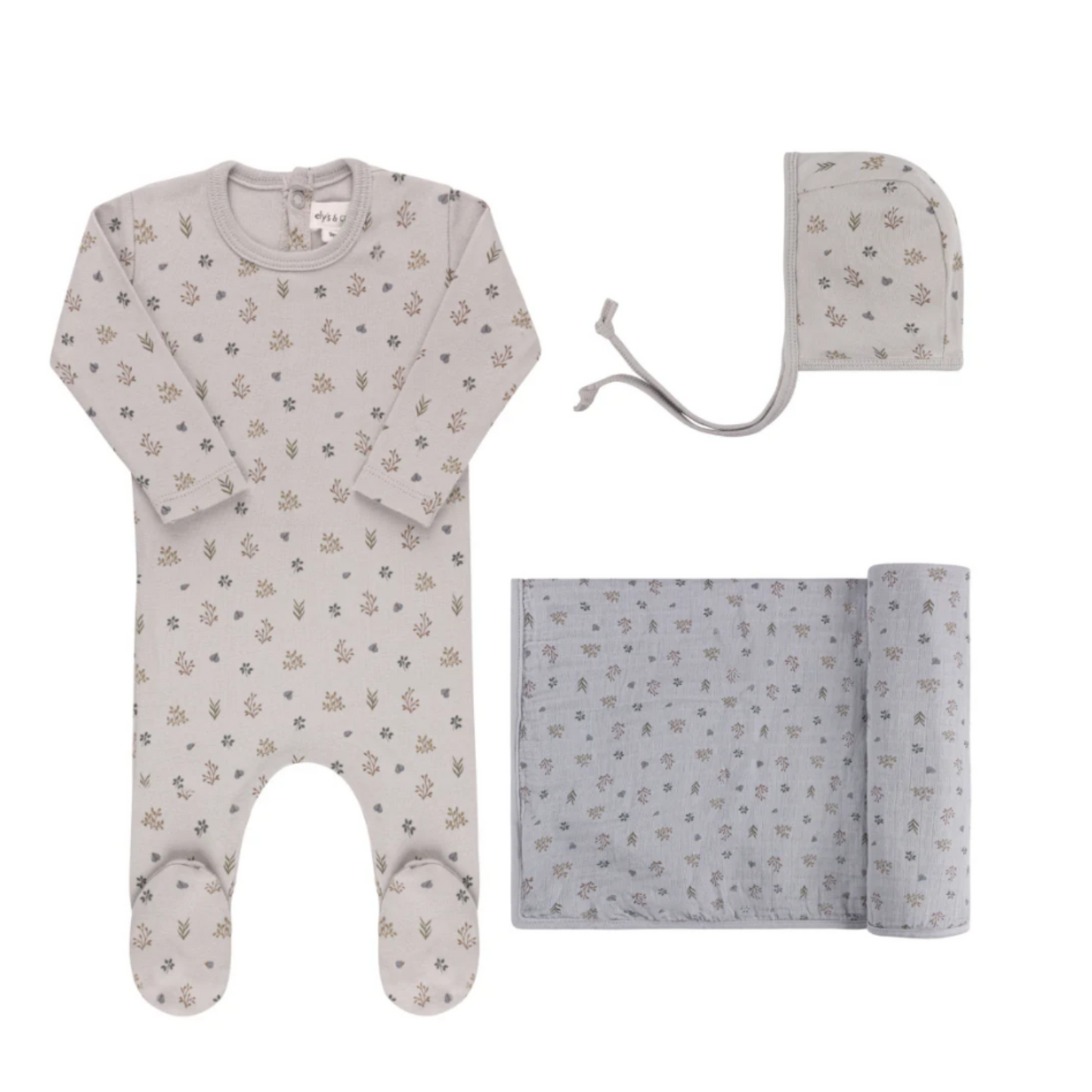 Ely`s & Co Garden Floral Print Boy Footie Collection 3Pc Set