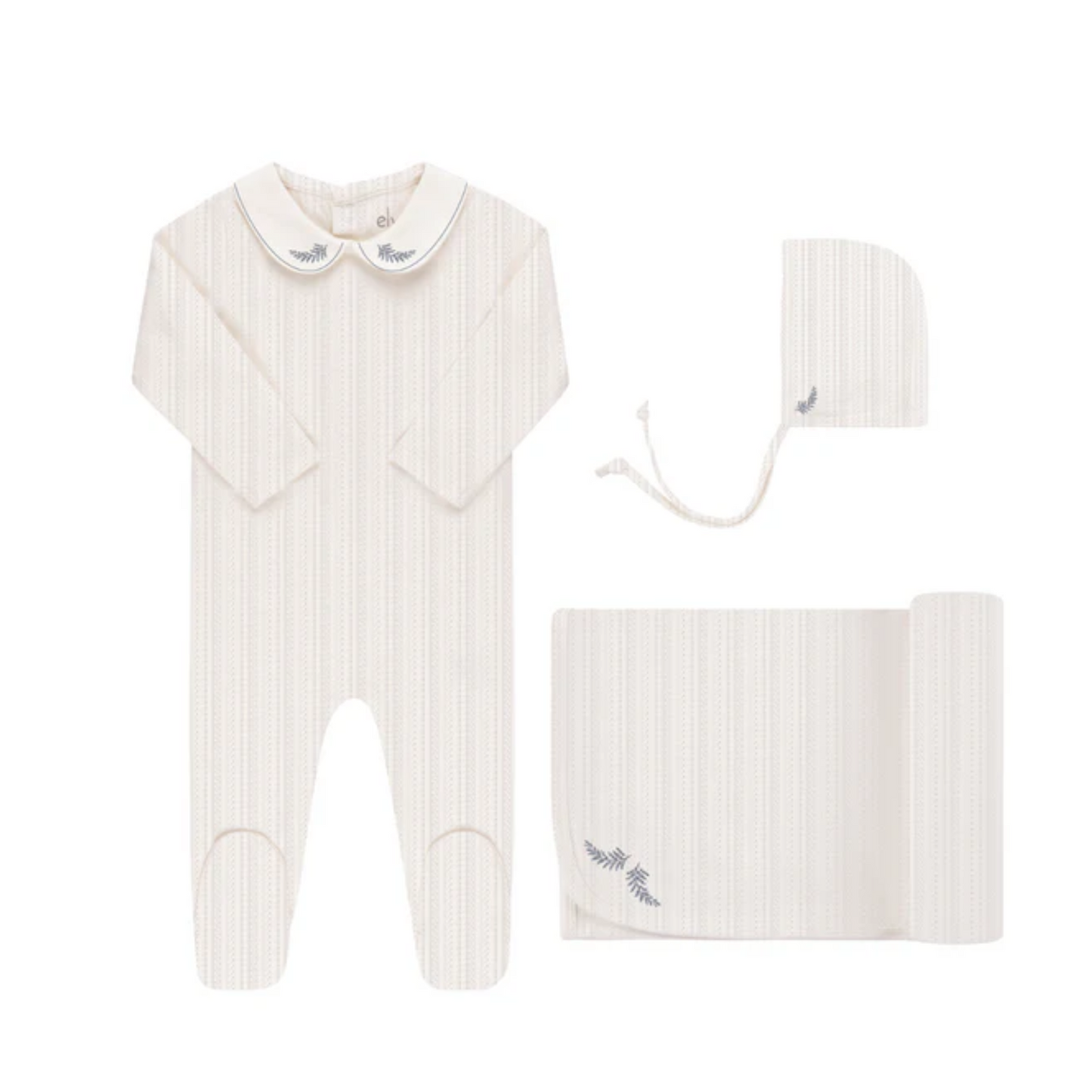Ely`s & Co Organic Embroidered Collar Boy Leaf Footie 3Pc Set