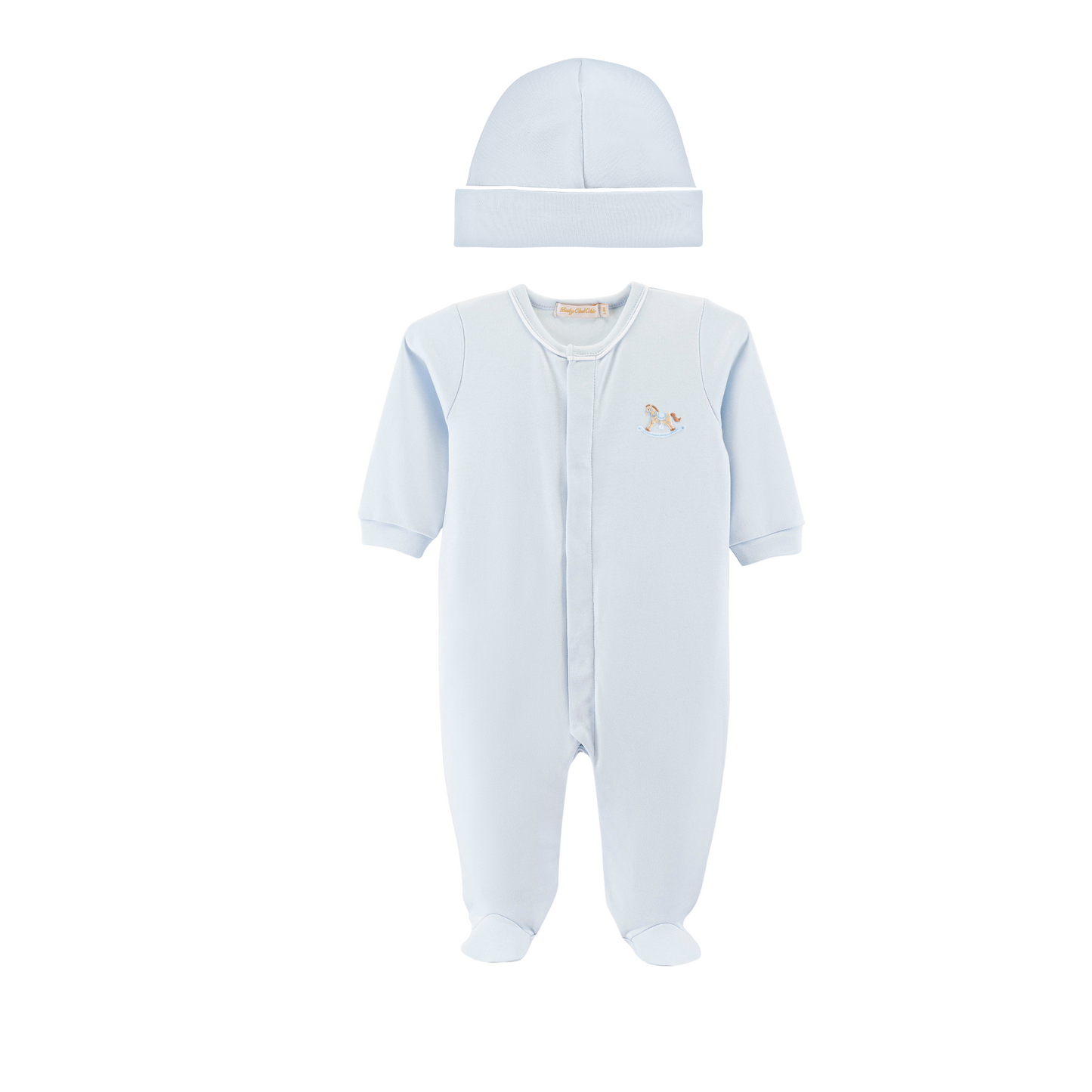 Baby Club Chic Cute Rocking Horse Boy Footie with Piping