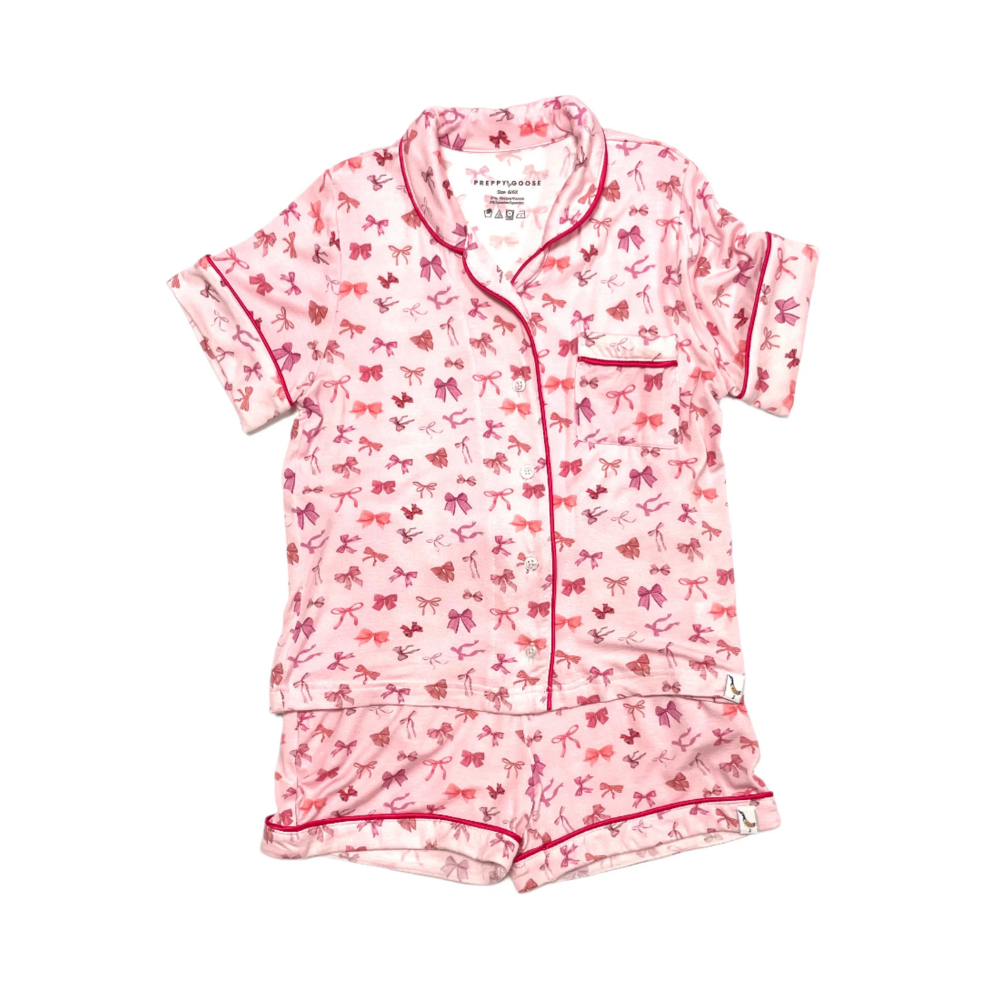 Preppy Goose Bows Short Sleeve Pajama Set