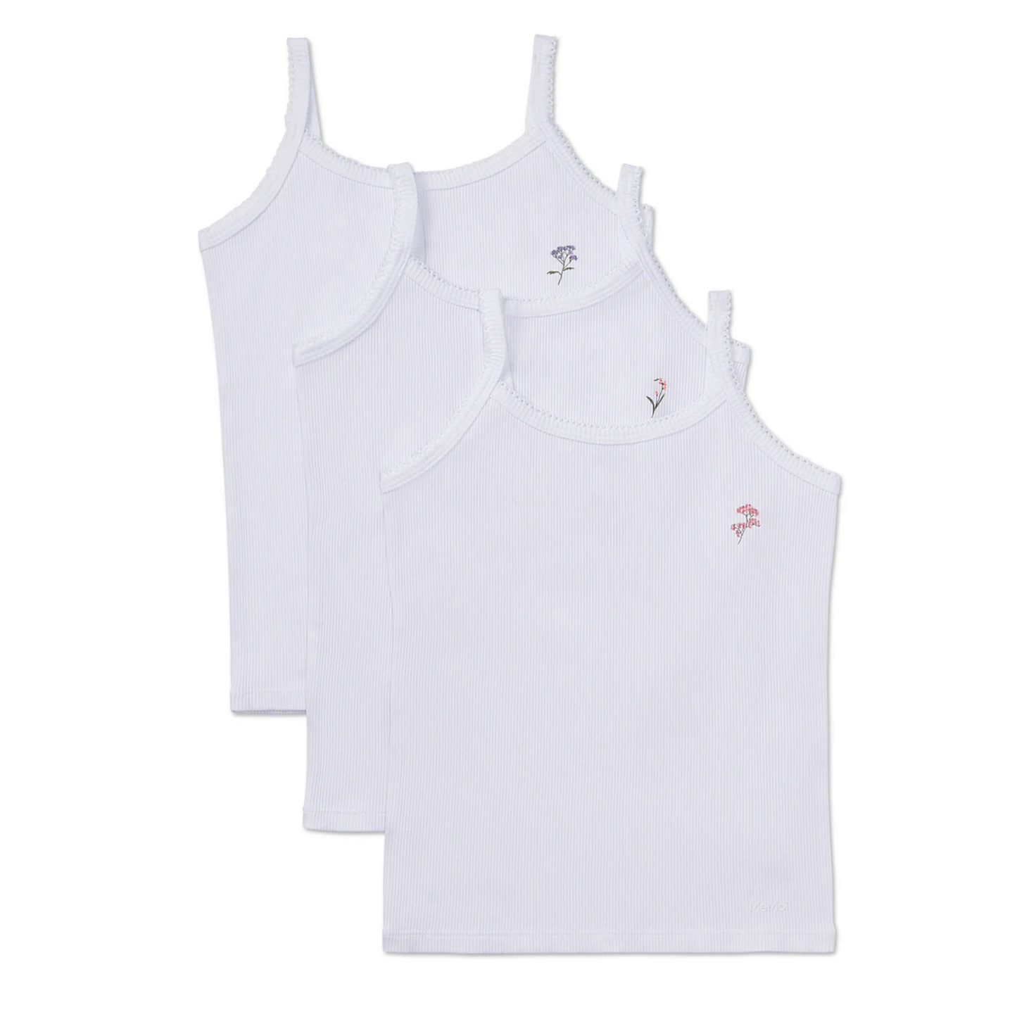 Memoi Girls 3 Pair Pack Ribbed Floral Bouquet Camis