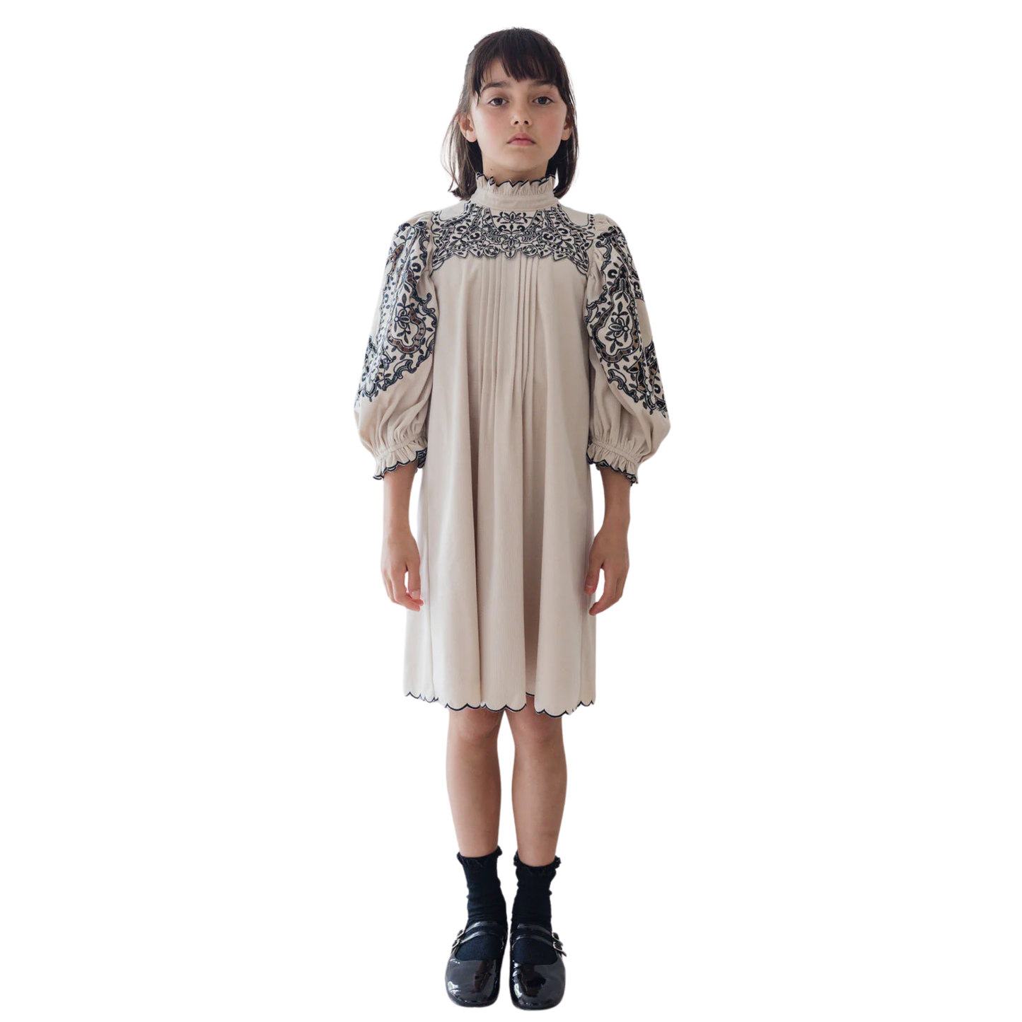 Petite Amalie Cord Embroidered Cut Out Smock Dress