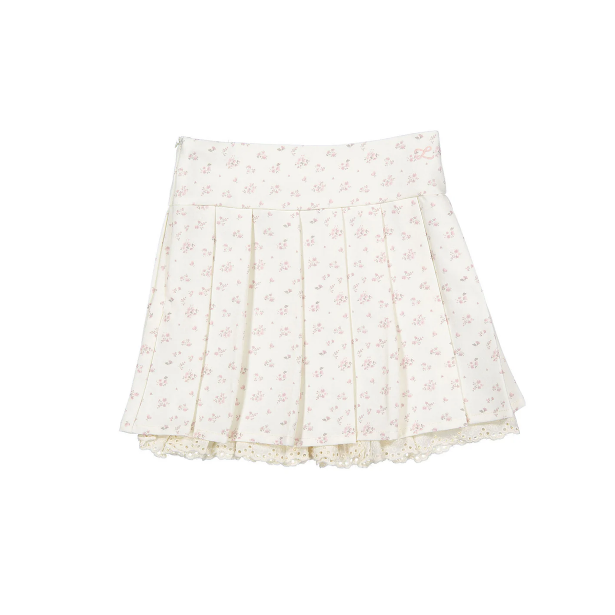 L By Ladida Pleated Skirt With Flower Print Andlace Trim