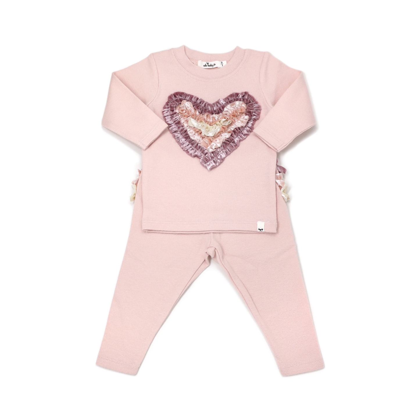 Oh Baby! Pink Velvet Ruffle Heart Baby Rib Set