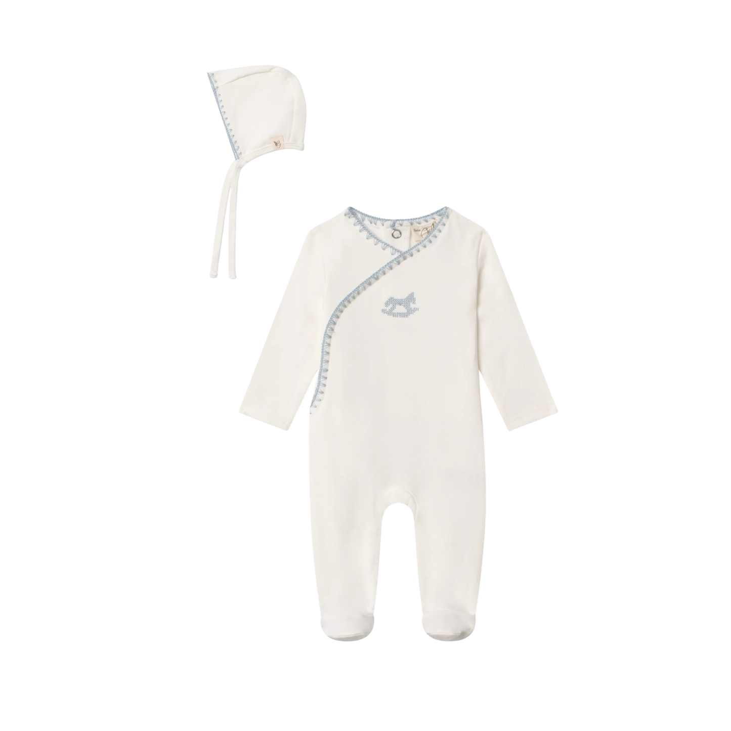 Bebe Bella Fake Wrap Stretchie With Embroidery Layette