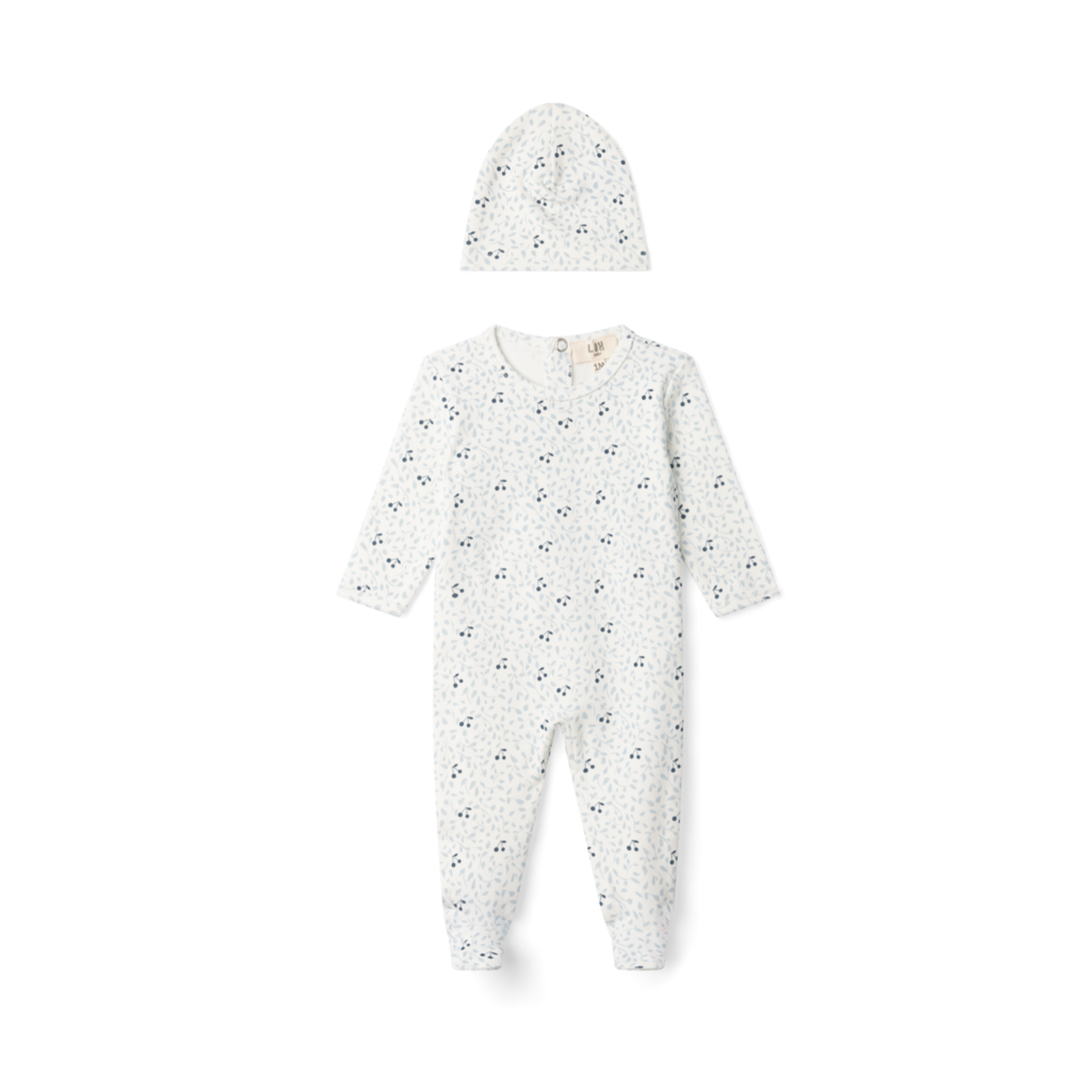 Lux Baby Leaves And Cherries Print Onesie With Hat