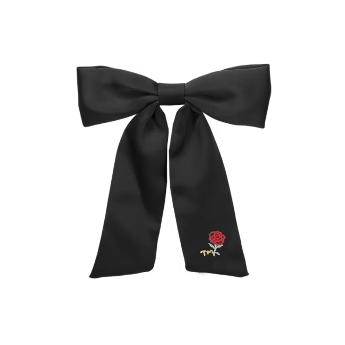 Tis Me Satin With Rose Embroidery Bow Clip