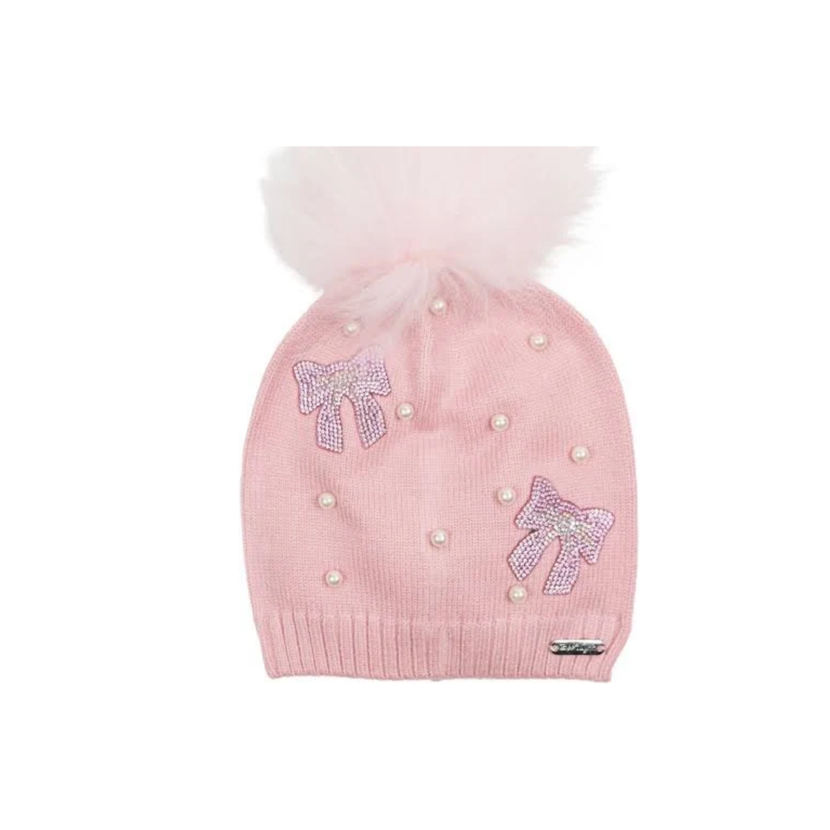 Bari Lynn Pink Crystal Bow And Pearl With Fur Hat