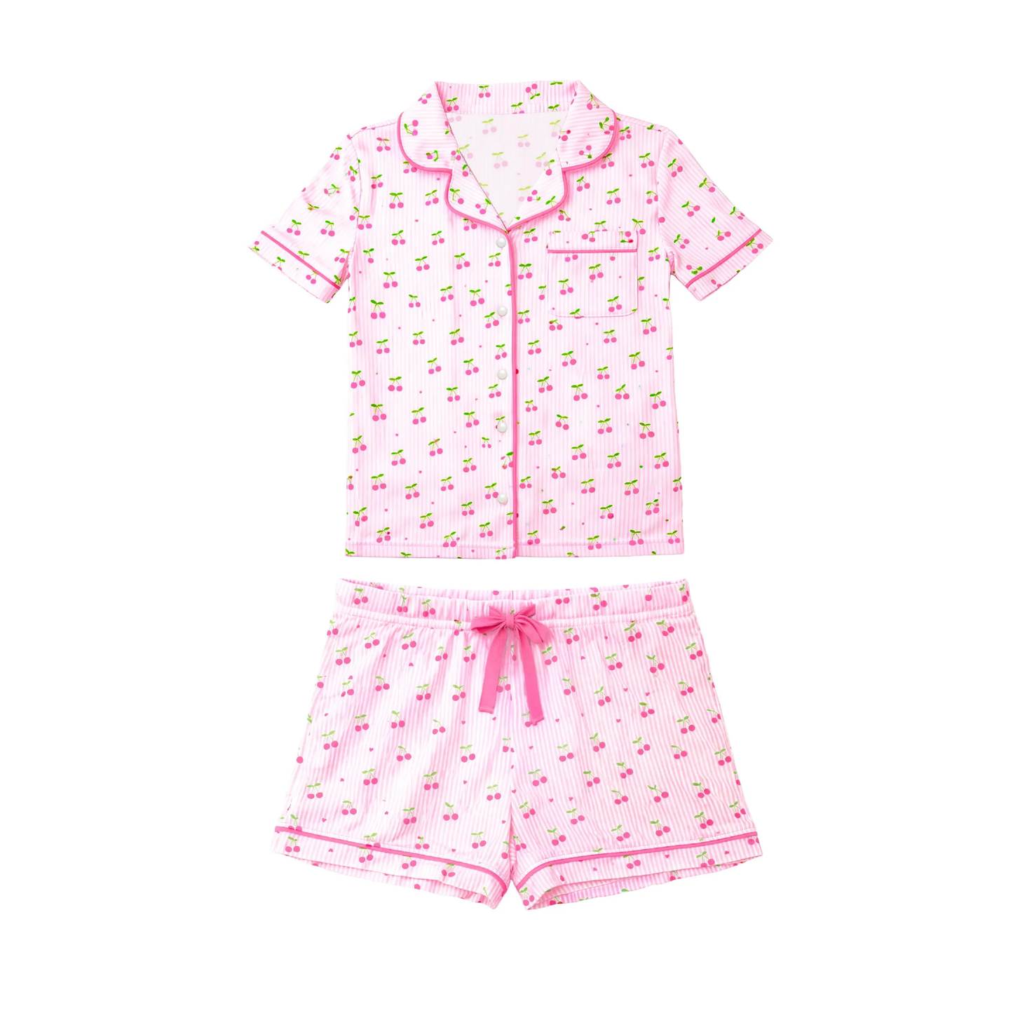 Preppy Goose Light Pink Cherry Stripes Jersey Short Sleeve Pajama