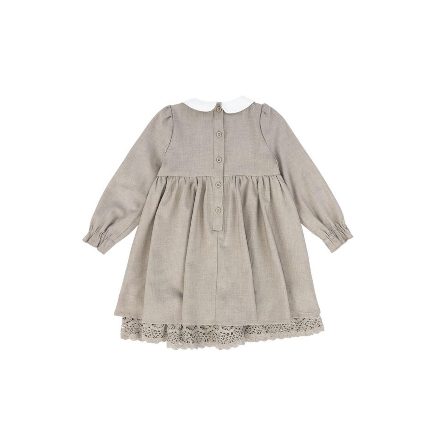 Bamboo Beige Wool Collar Pleat Front Dress