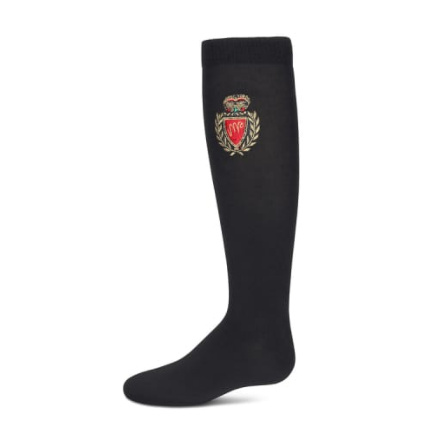 Memoi Girls Embroidered Crest Cotton Knee High Socks