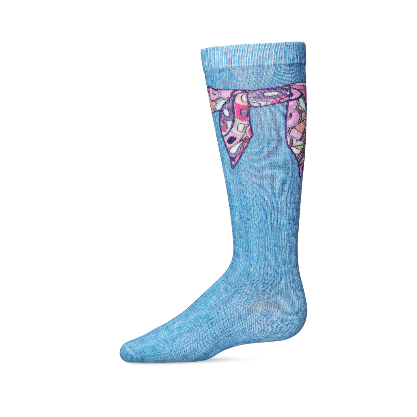 Memoi Girls Silk Tie Knot Cotton Blend Knee High Sock - Mkf-7129