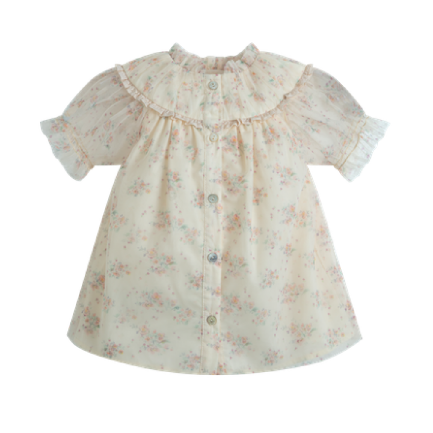 C'Era Una Volta Cream Marisol Tulle Flower Short Sleeve Dress