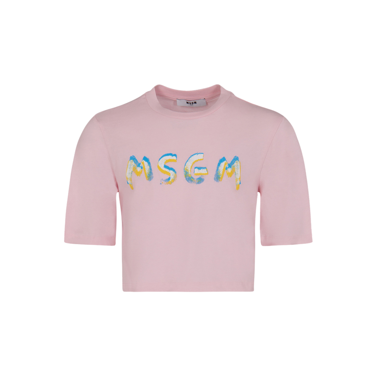 MSGM Pink Logo Boxy Cropped Tee