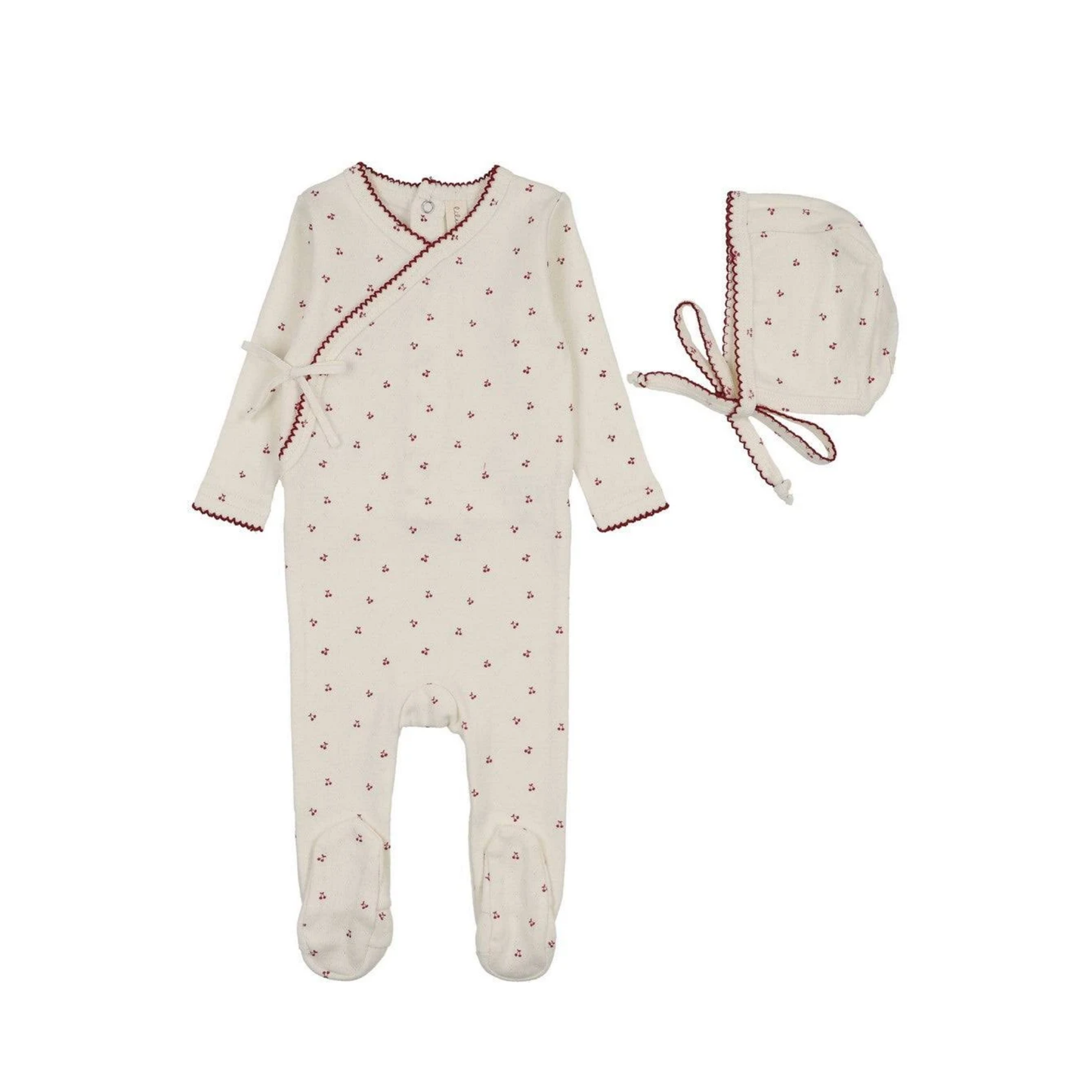 Lilette Cream/Pink Cherry Scallop Footie Set
