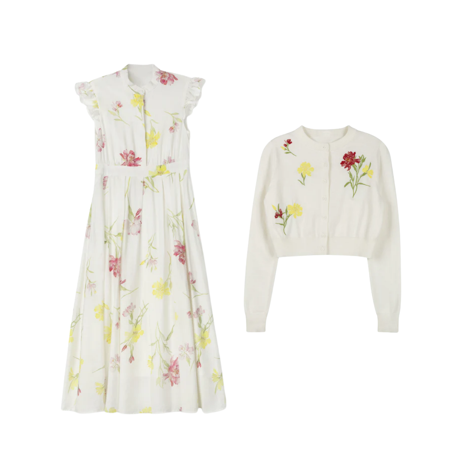 Minimal Yanny Floral Knit Cardigan Set