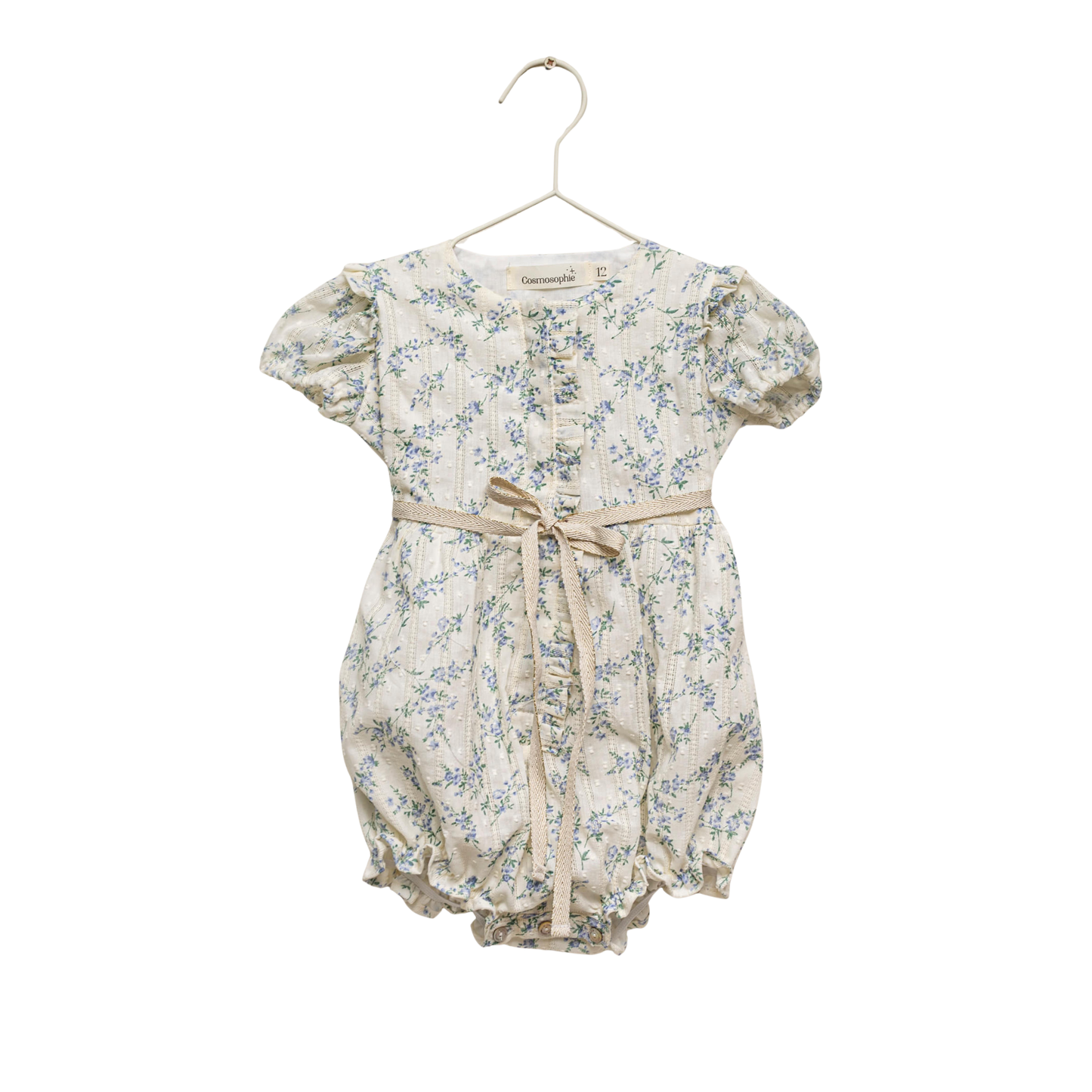 Cosmosophie White / Blue Lila Flower Print Romper