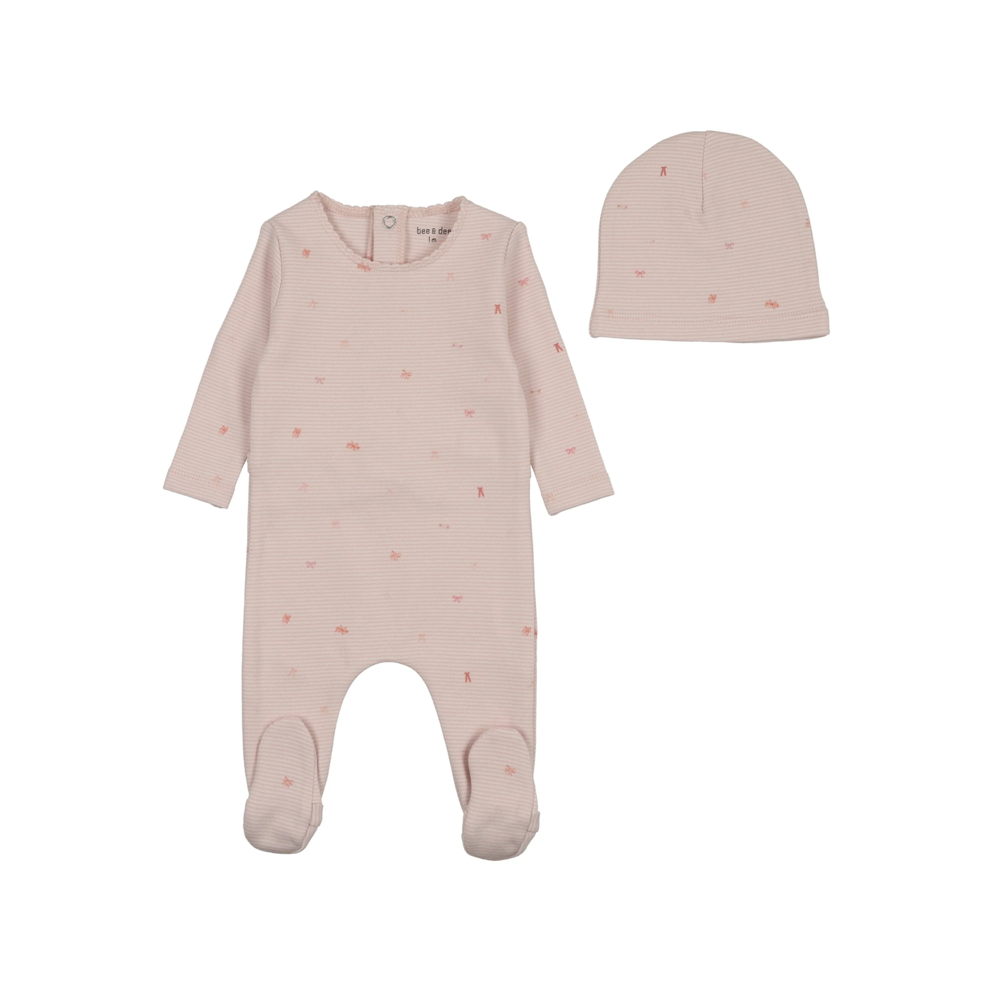 Bee And Dee Dusty Pink Flag Print/Bow Print Footie