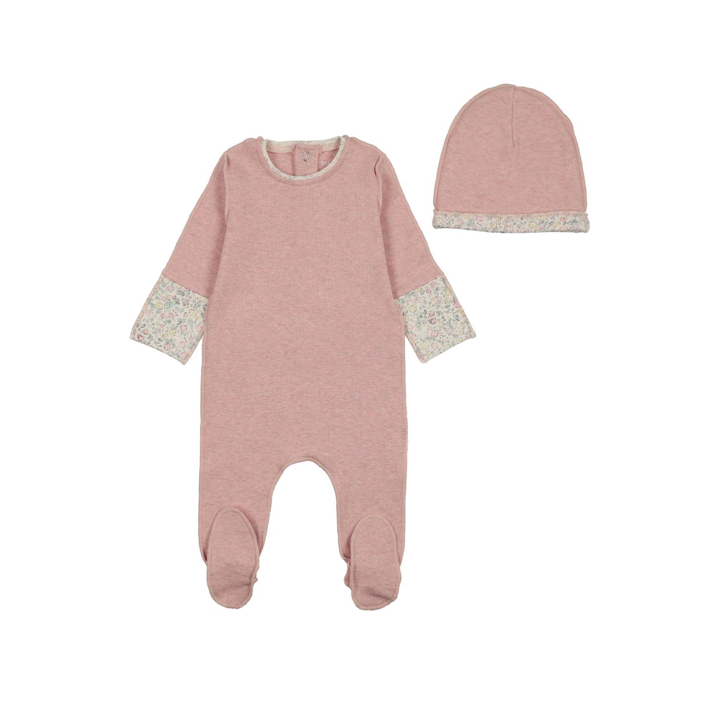 Bee And Dee Heathered Pink Lemon Print Cuffs Footie