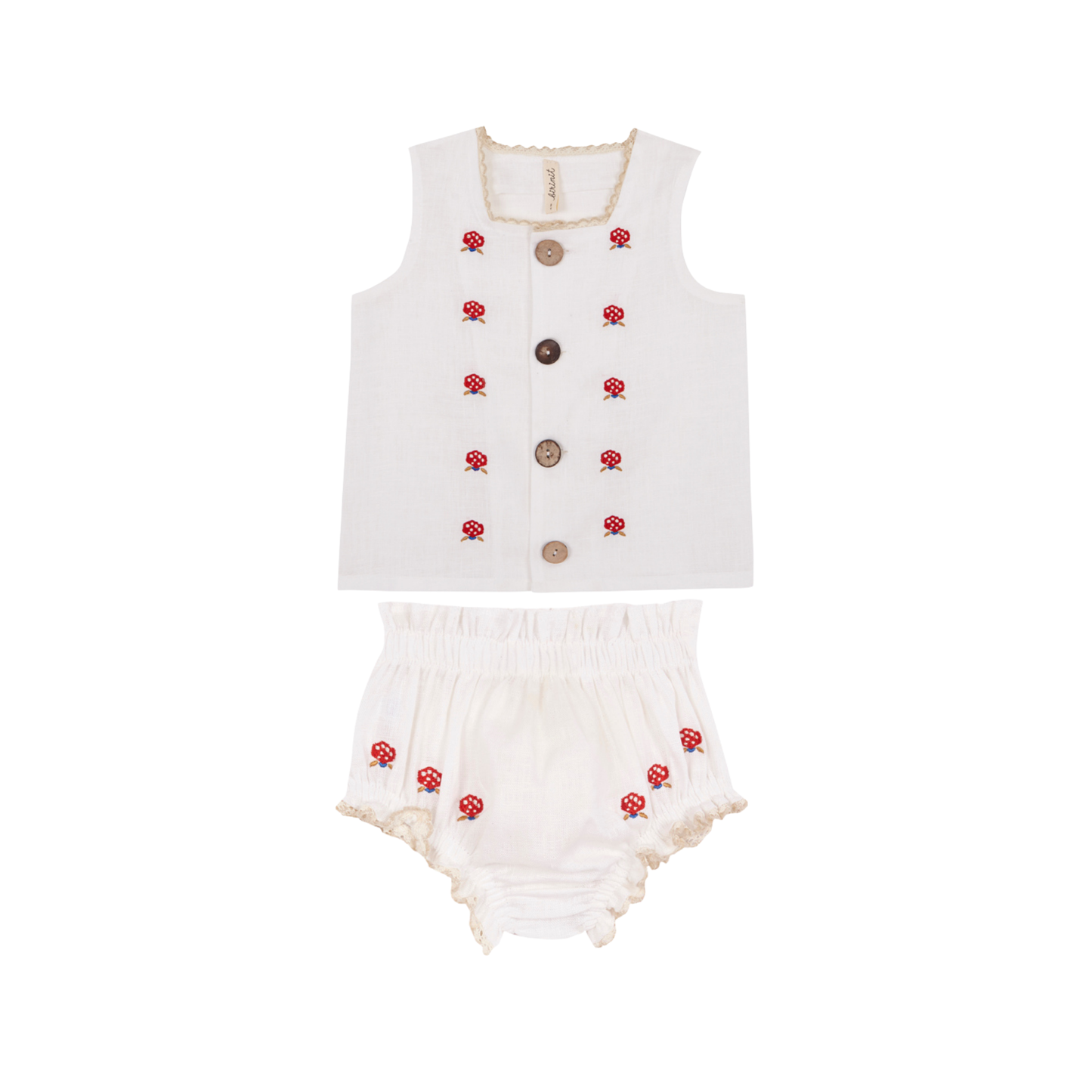 Birinit White Linen Embroidered Set
