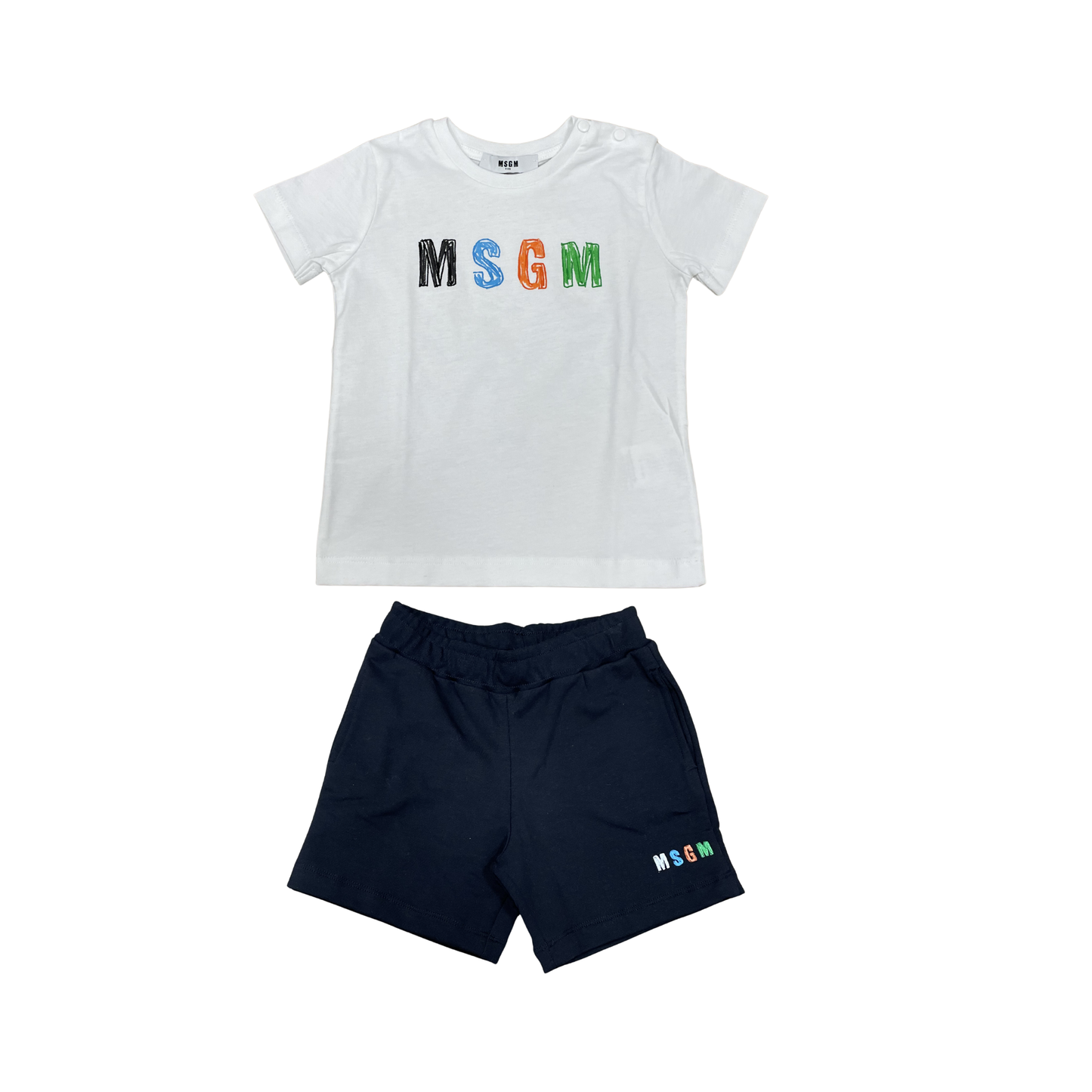 MSGM White/Black Logo Shorts Set
